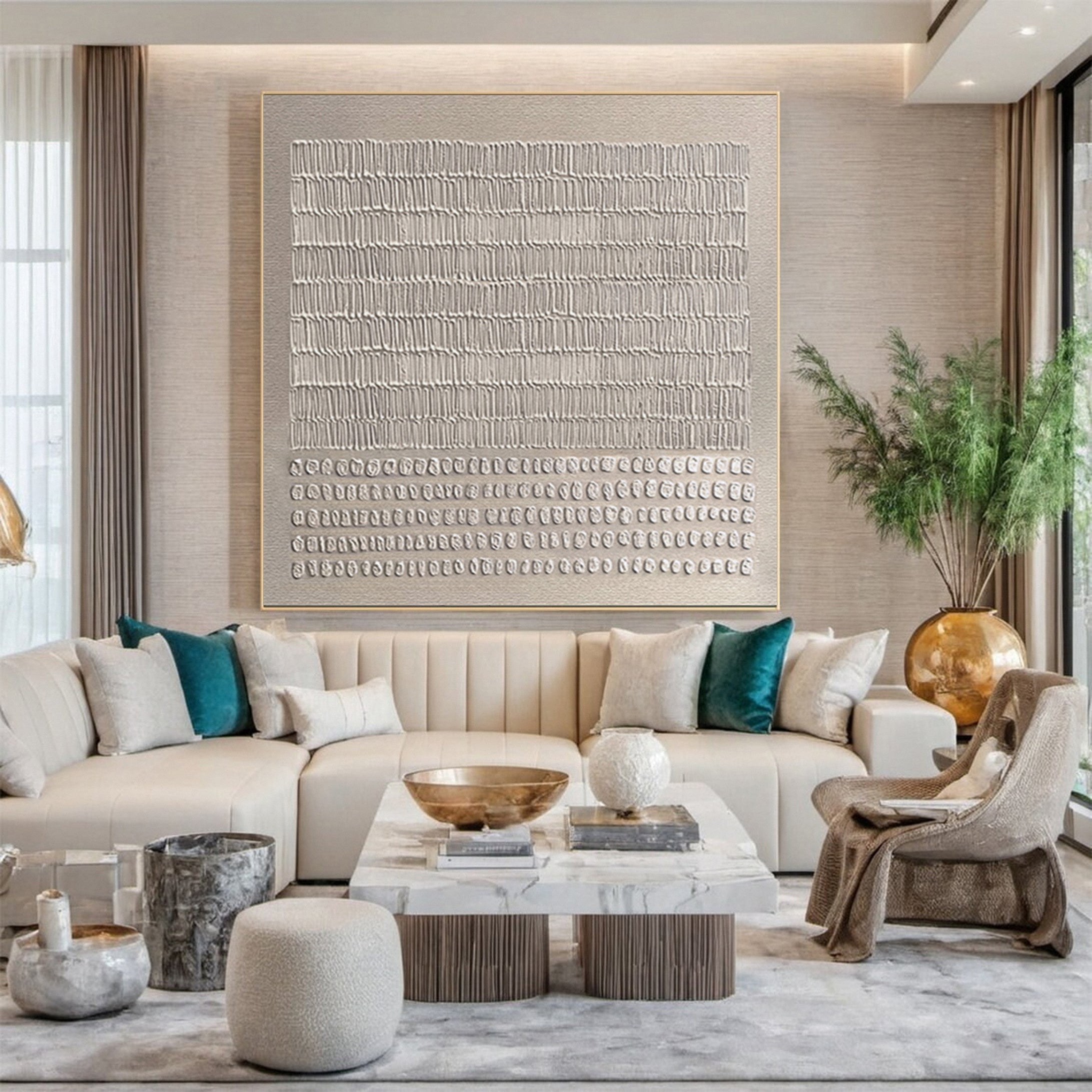 Contemporary Neutral Painting with Tactile Vertical Impressions #MM586