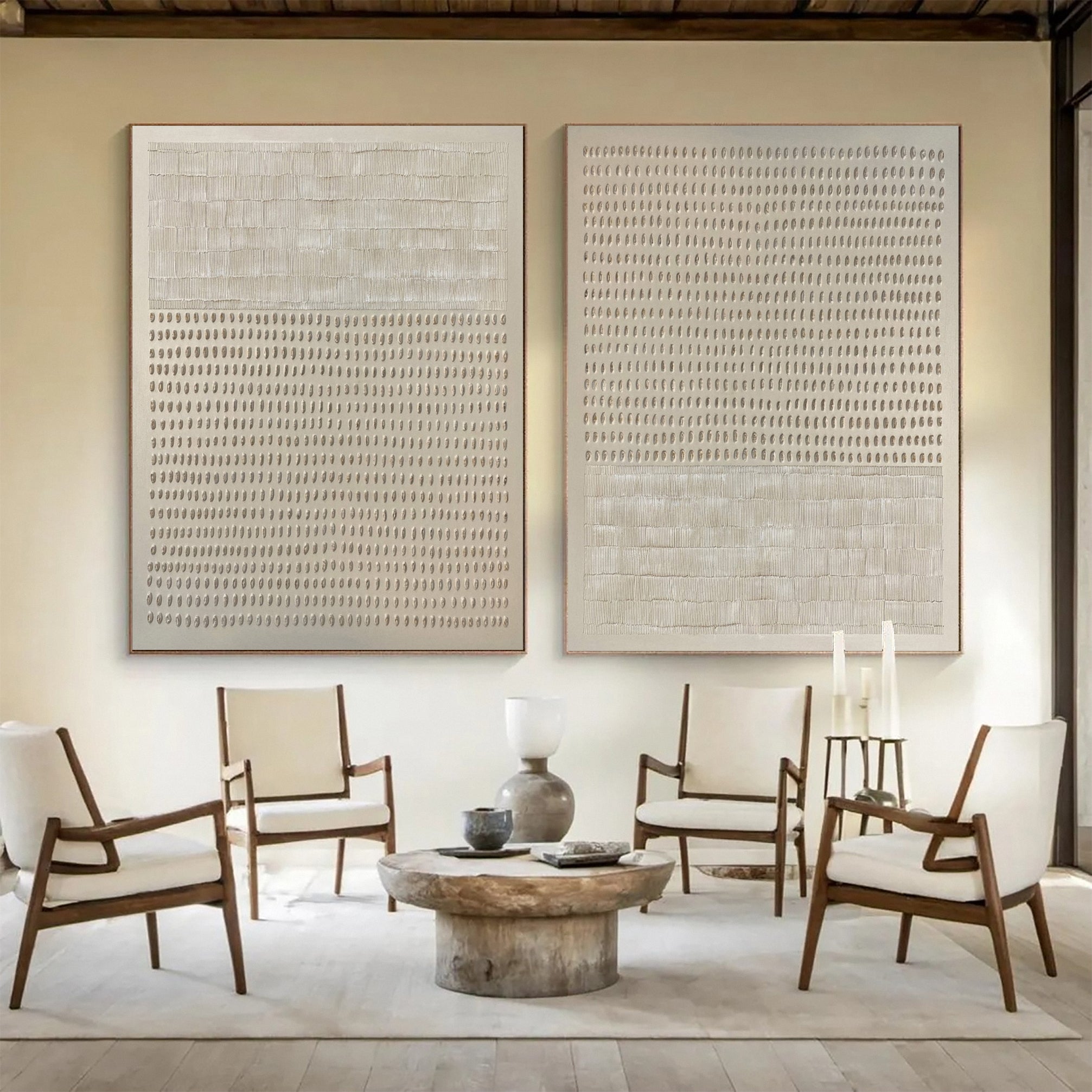 Modern Minimalist Set of Two with Delicate Neutral Impressions #MM573