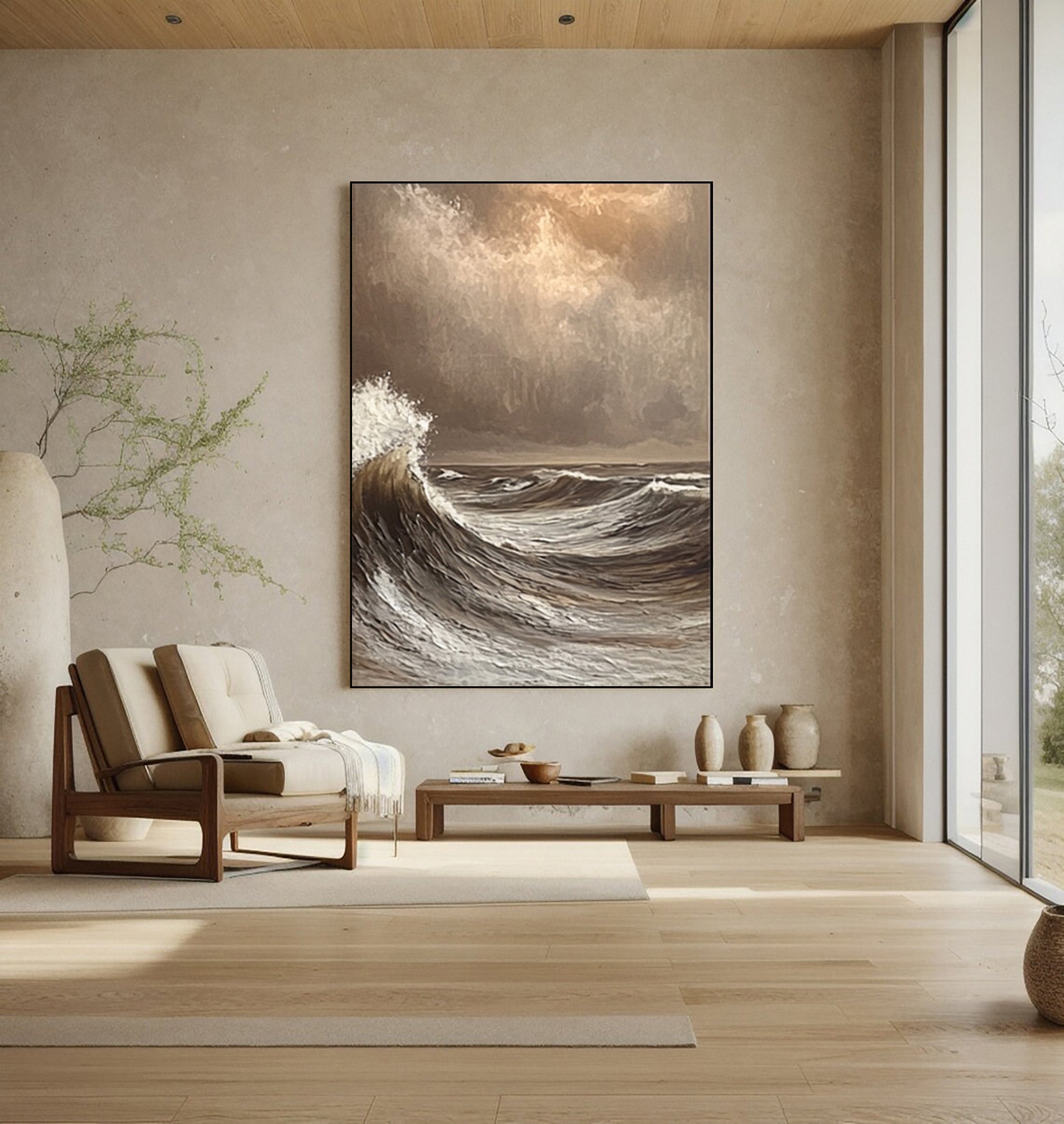 Tempestuous Coastal Break: Dramatic Ocean Wave Canvas #MM620