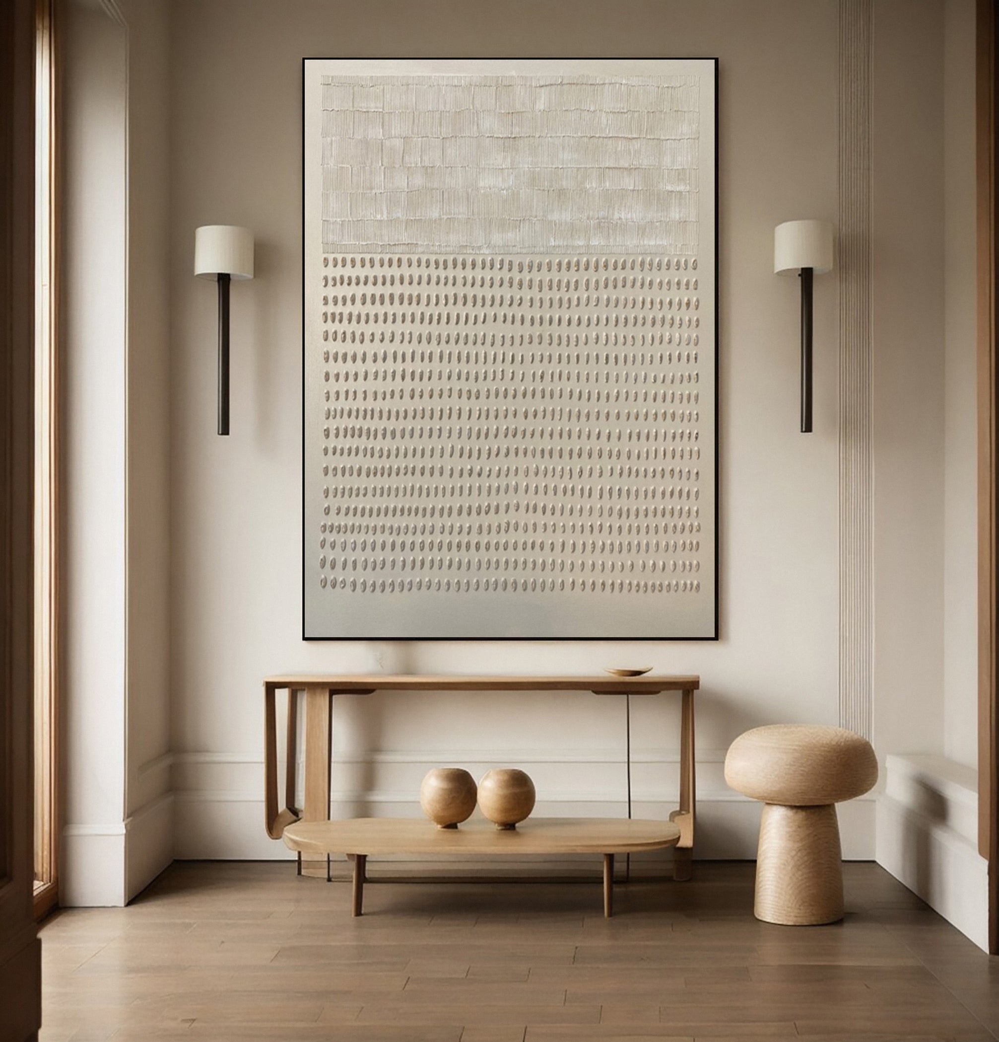 Contemporary Neutral Painting with Linear and Dot-like Texture #MM574