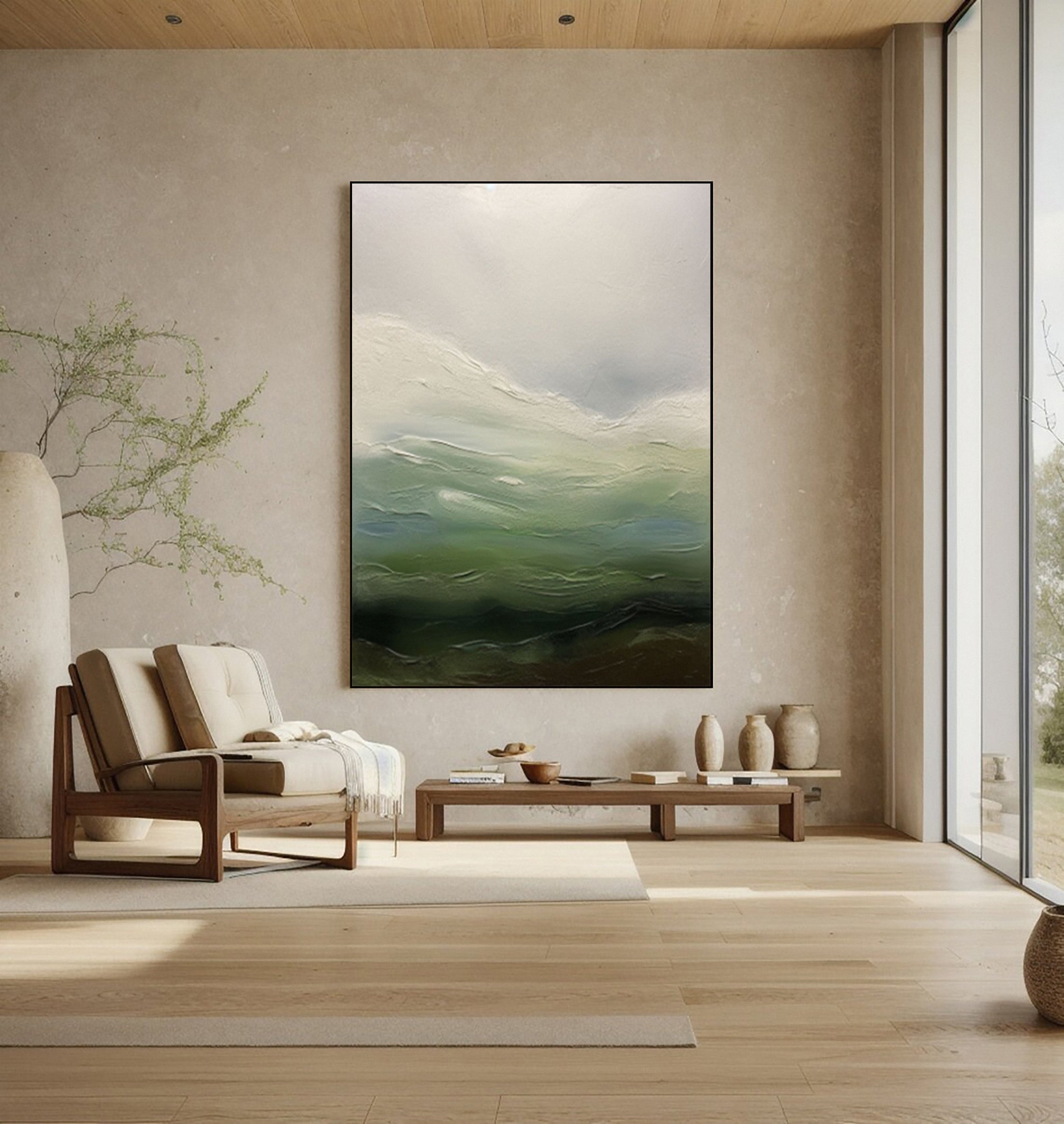 Abstract Landscape Canvas with Blended Green and Blue Tones #MM616