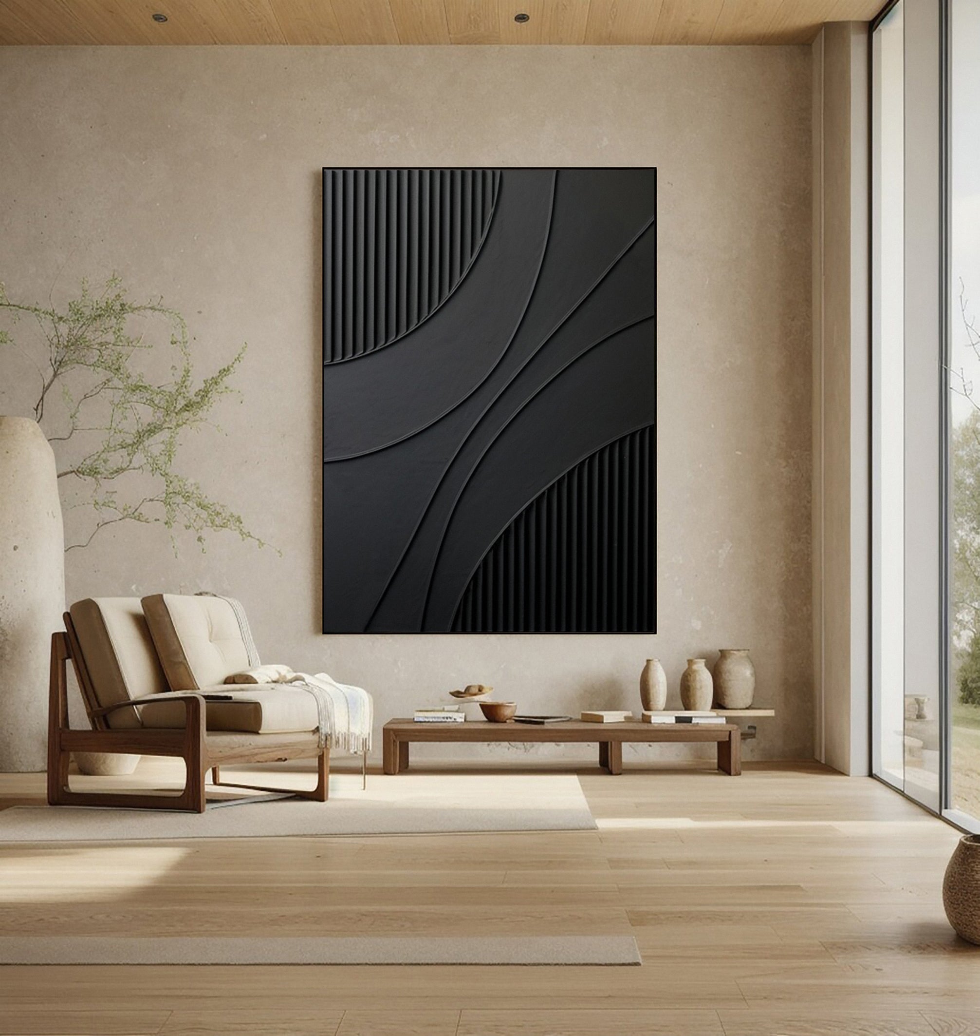 Black Interplay: Contemporary Art with Flowing Smooth Areas #MM611