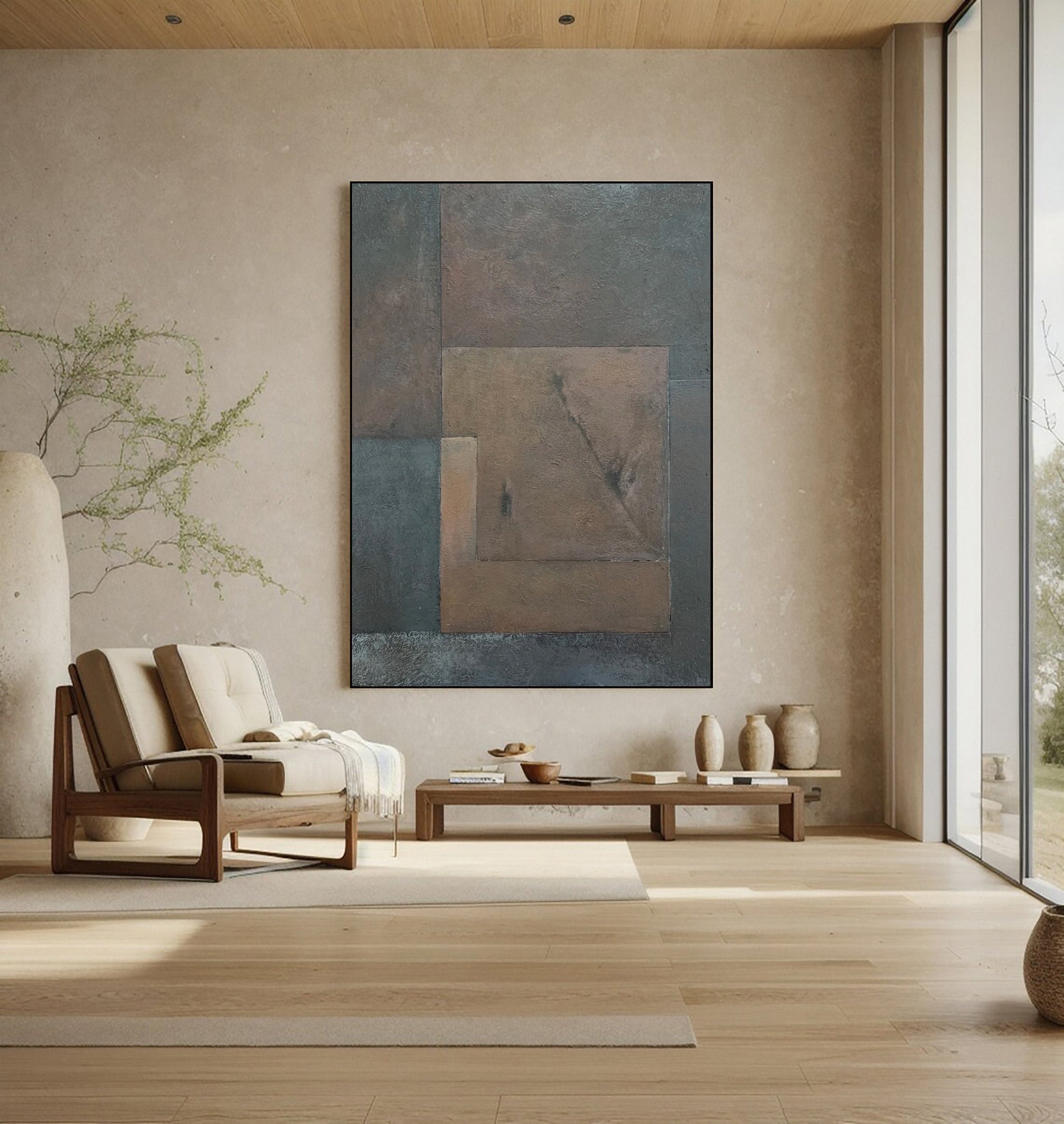 Patinaed Geometry: Wabi Sabi Art with Textured Imperfect Forms #MM595