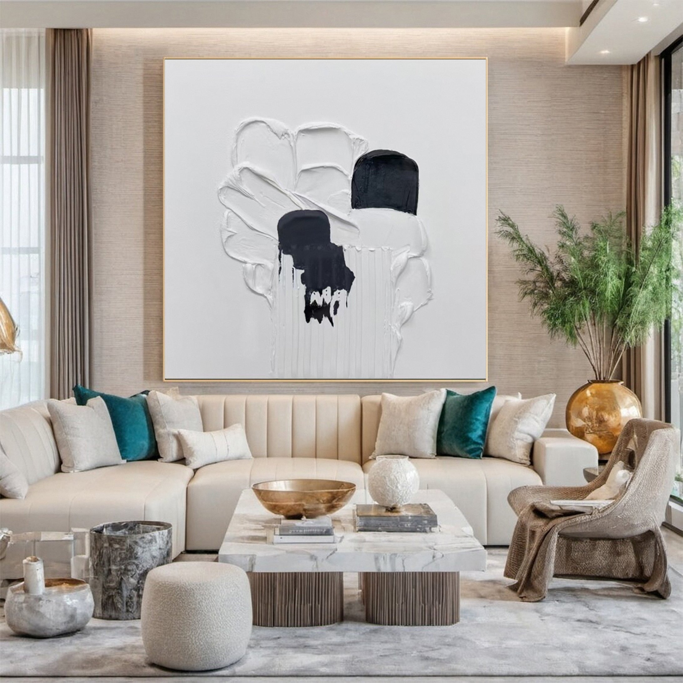 Monochrome Contrast: Textured Art with White and Black Forms #MM614