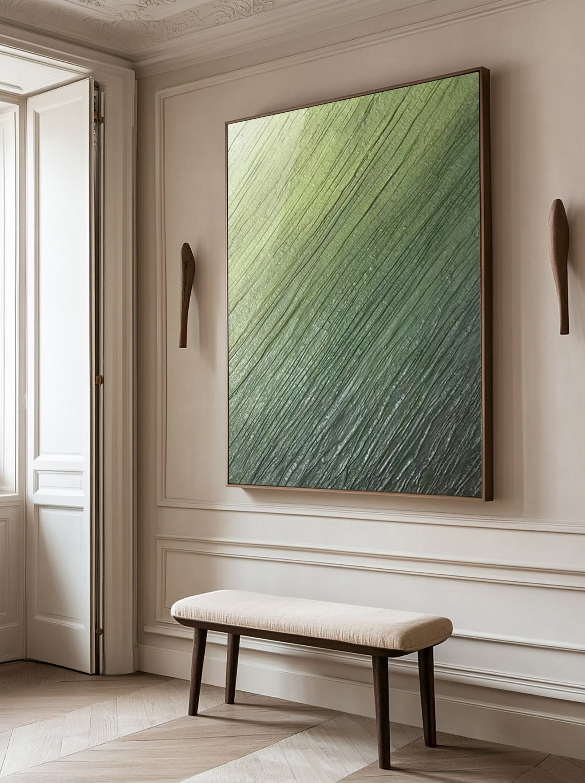 Ethereal Green Flow: Modern Abstract with Diagonal Detail #MM622