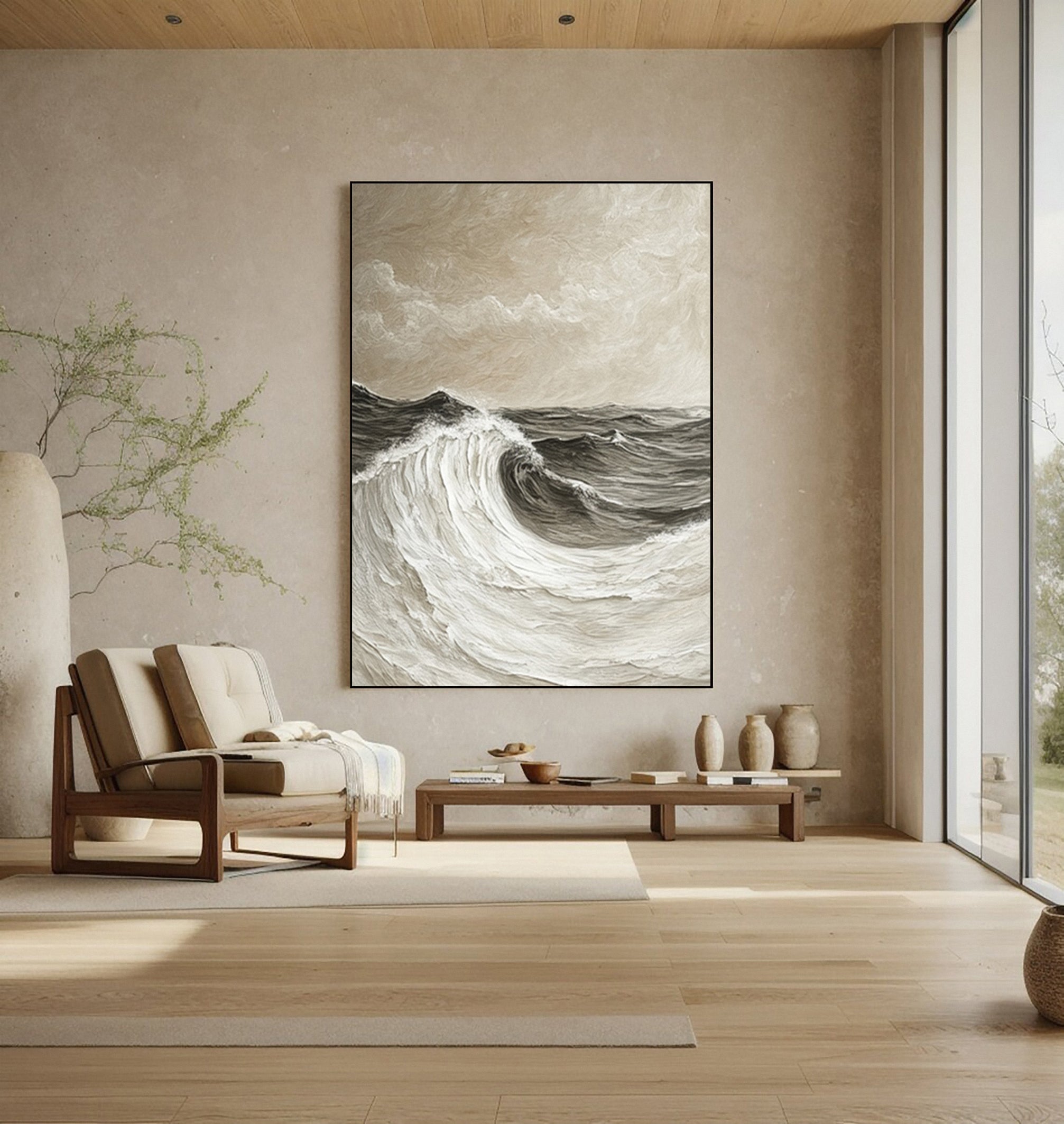 Sculpted Seascape in Neutral Hues: Abstract Ocean Wave Relief #MM621