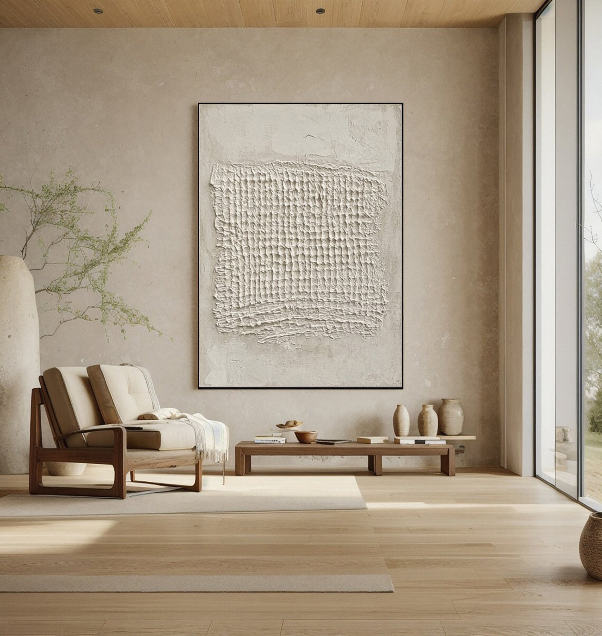 Sculpted Neutral Grid: Minimalist Abstract with Central Texture #MM600