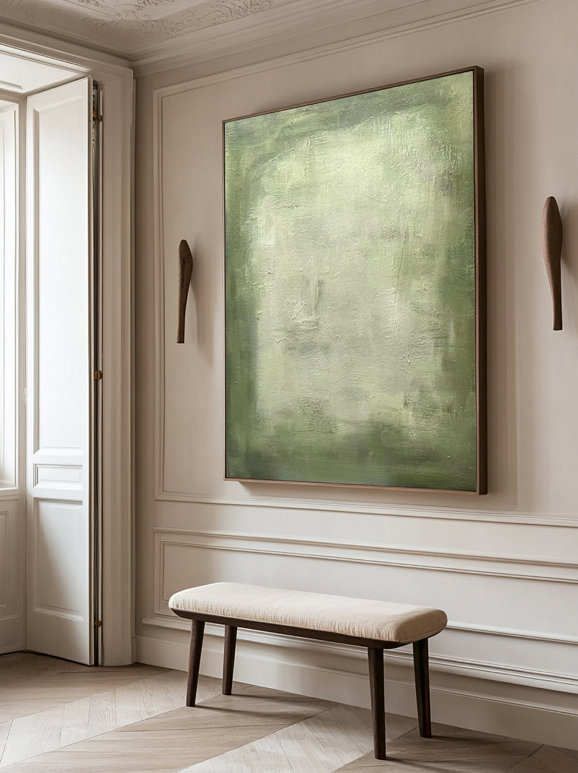 Subtle Green Patina: Modern Canvas with a Textured Surface #MM626