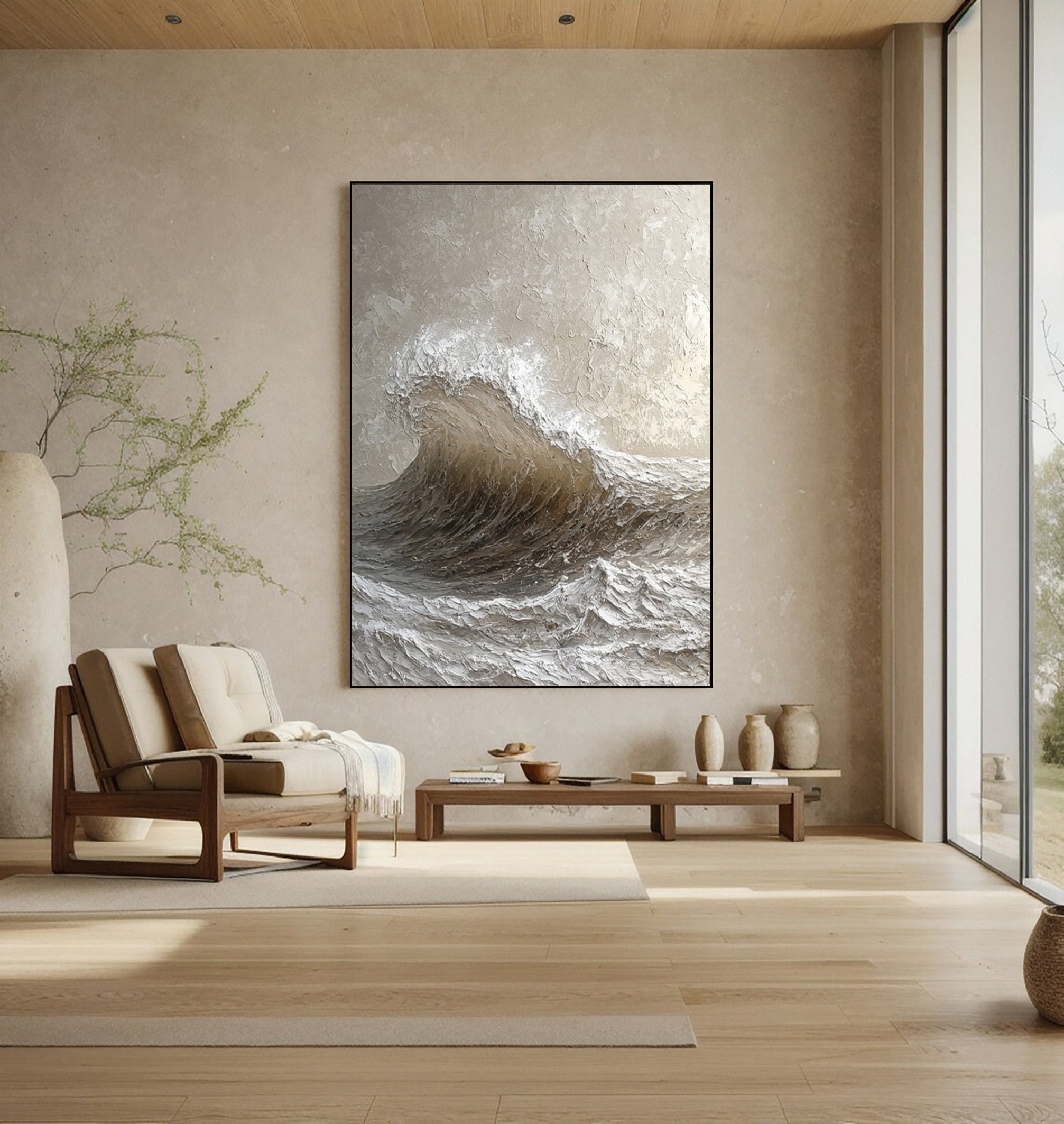 Monochromatic Fury: Dynamic Wave with Tactile Surface #MM608