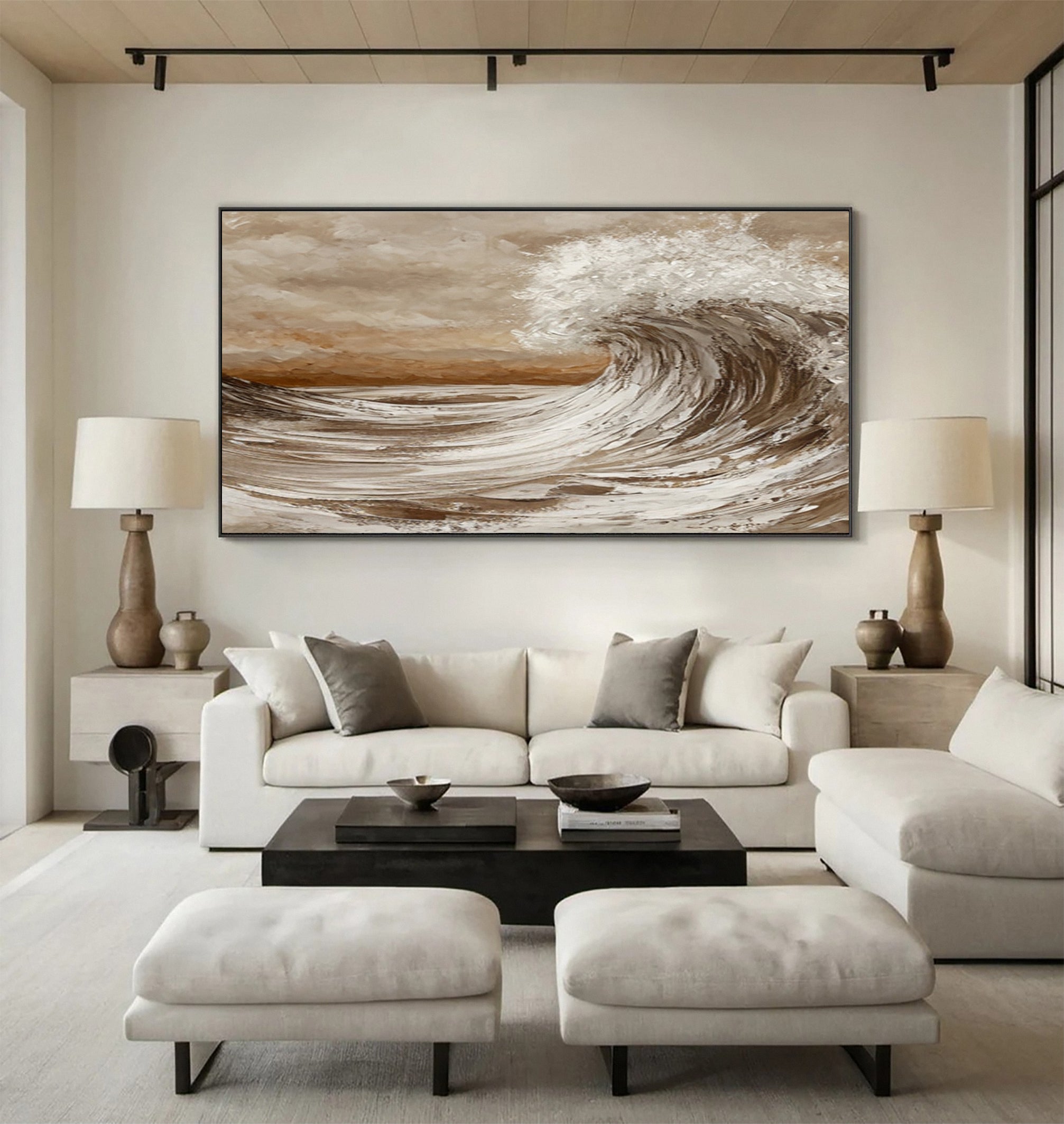 Sculpted Seascape in Earth Tones: Abstract Ocean Wave Relief #MM615
