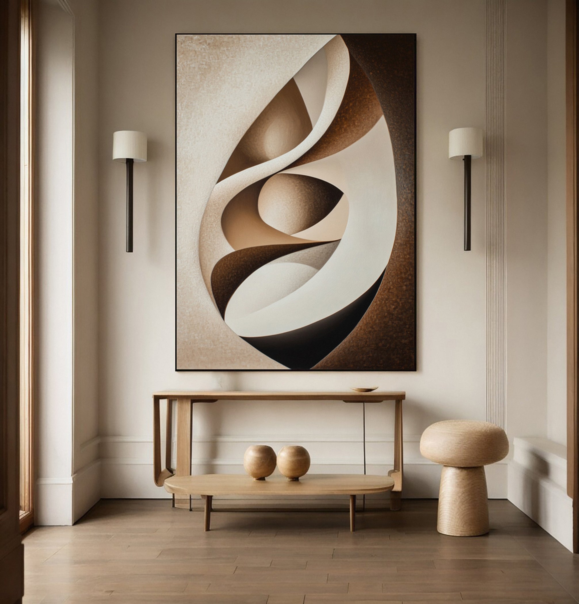 Neutral Core: Modern Art with Intertwined Ribbons in an Oval #MM579