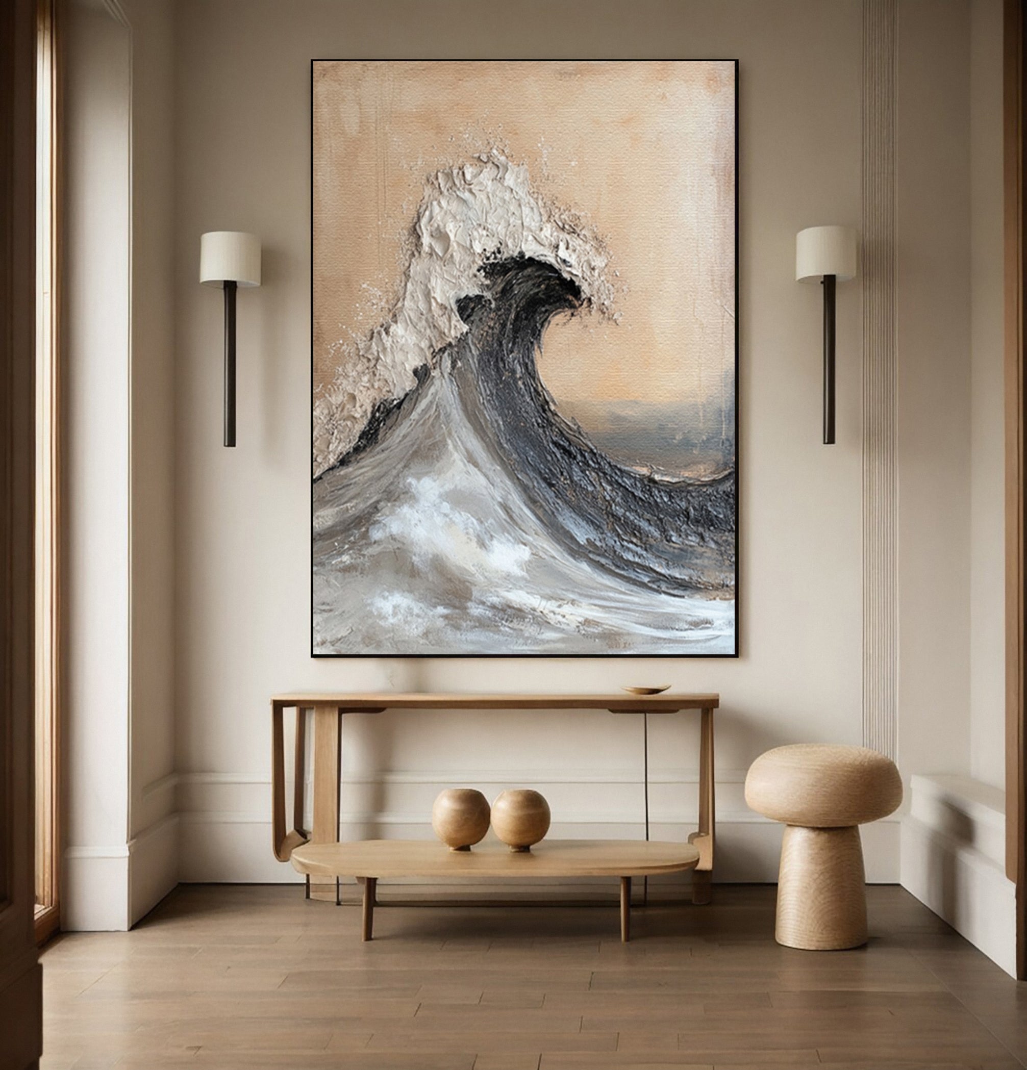 Textured Coastal Curl: Ocean Wave Canvas with Foaming Detail #MM629