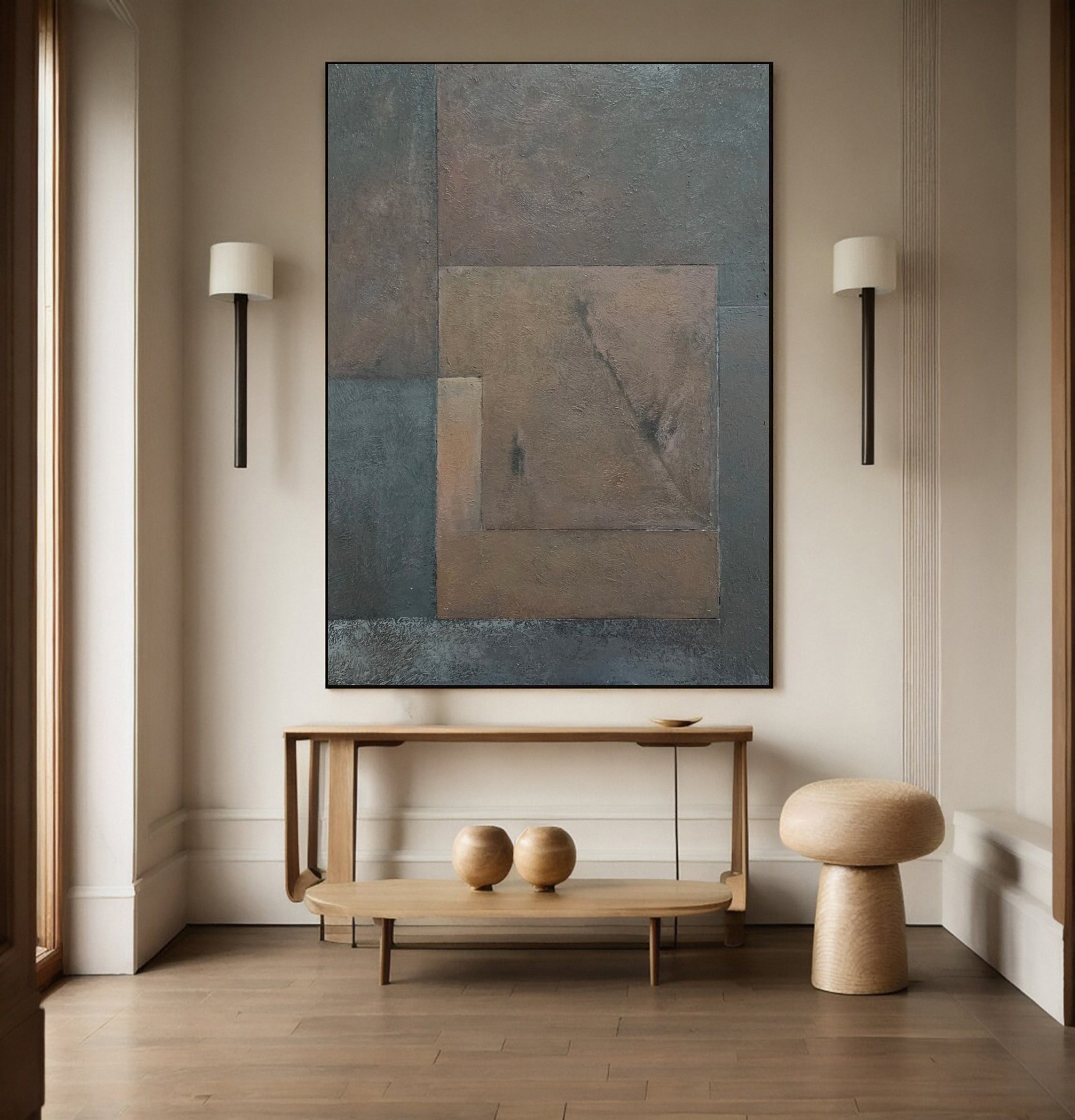 Patinaed Geometry: Wabi Sabi Art with Textured Imperfect Forms #MM595
