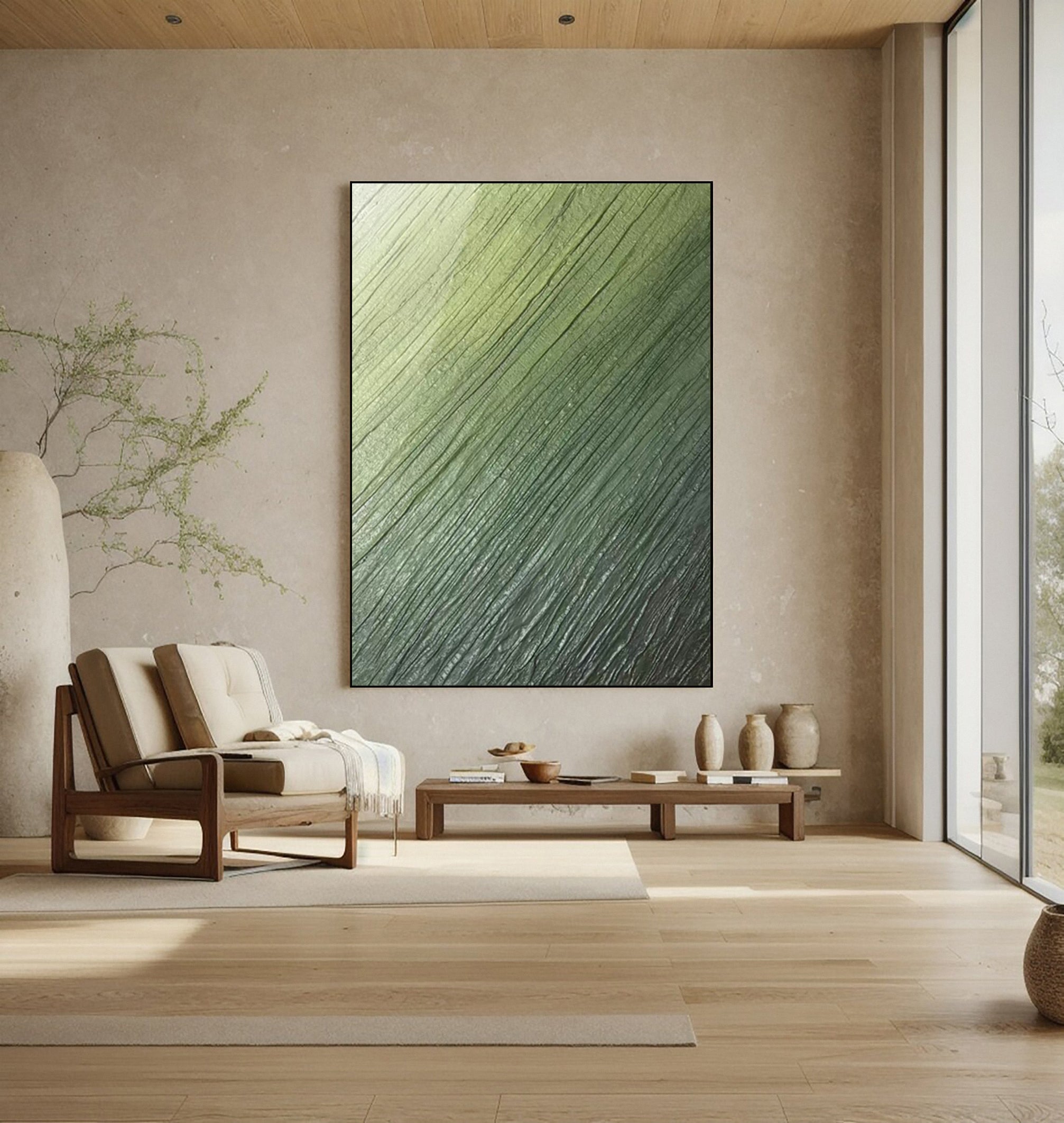 Ethereal Green Flow: Modern Abstract with Diagonal Detail #MM622