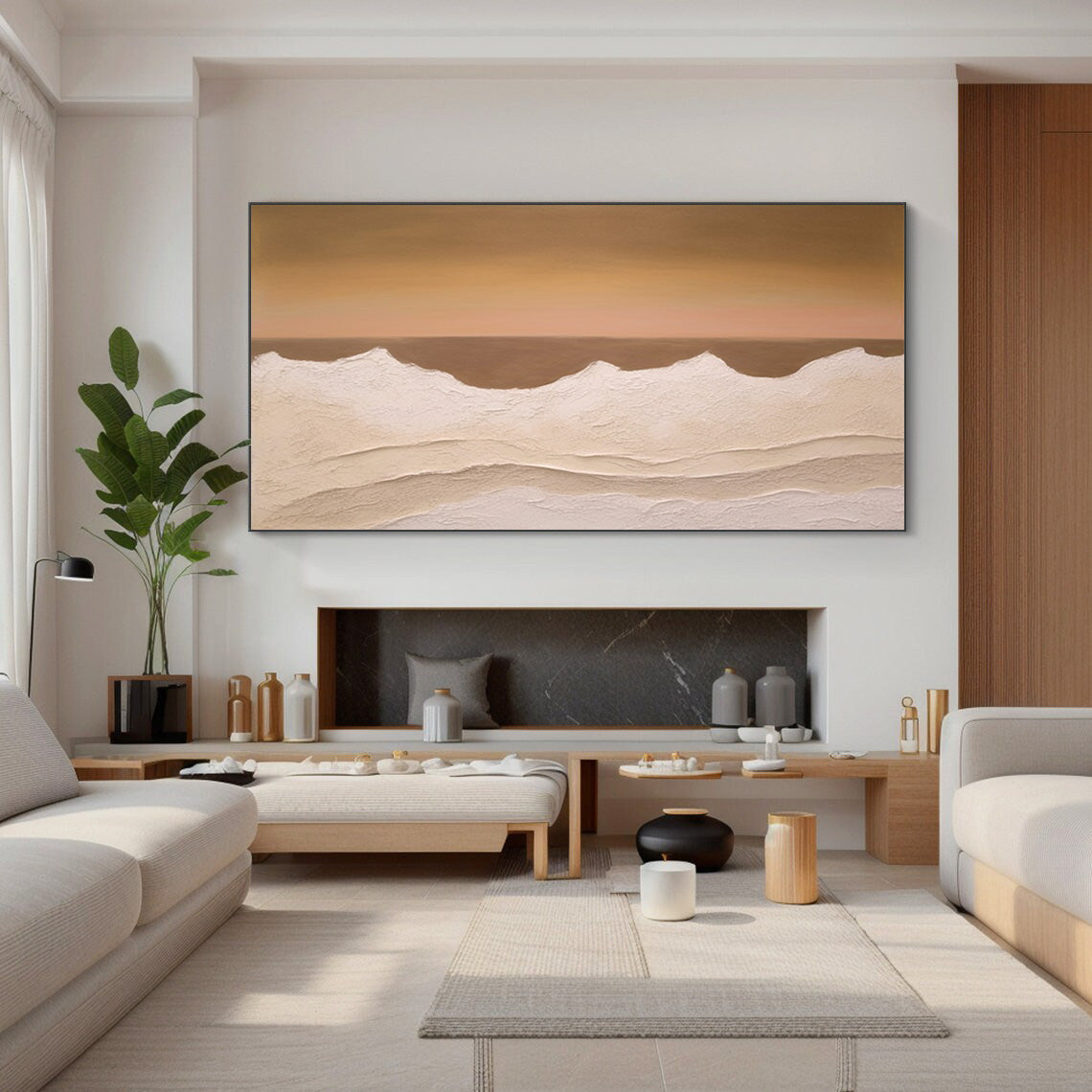 Desert Horizon Calm: Modern Landscape, Textured Wall Art #MM532