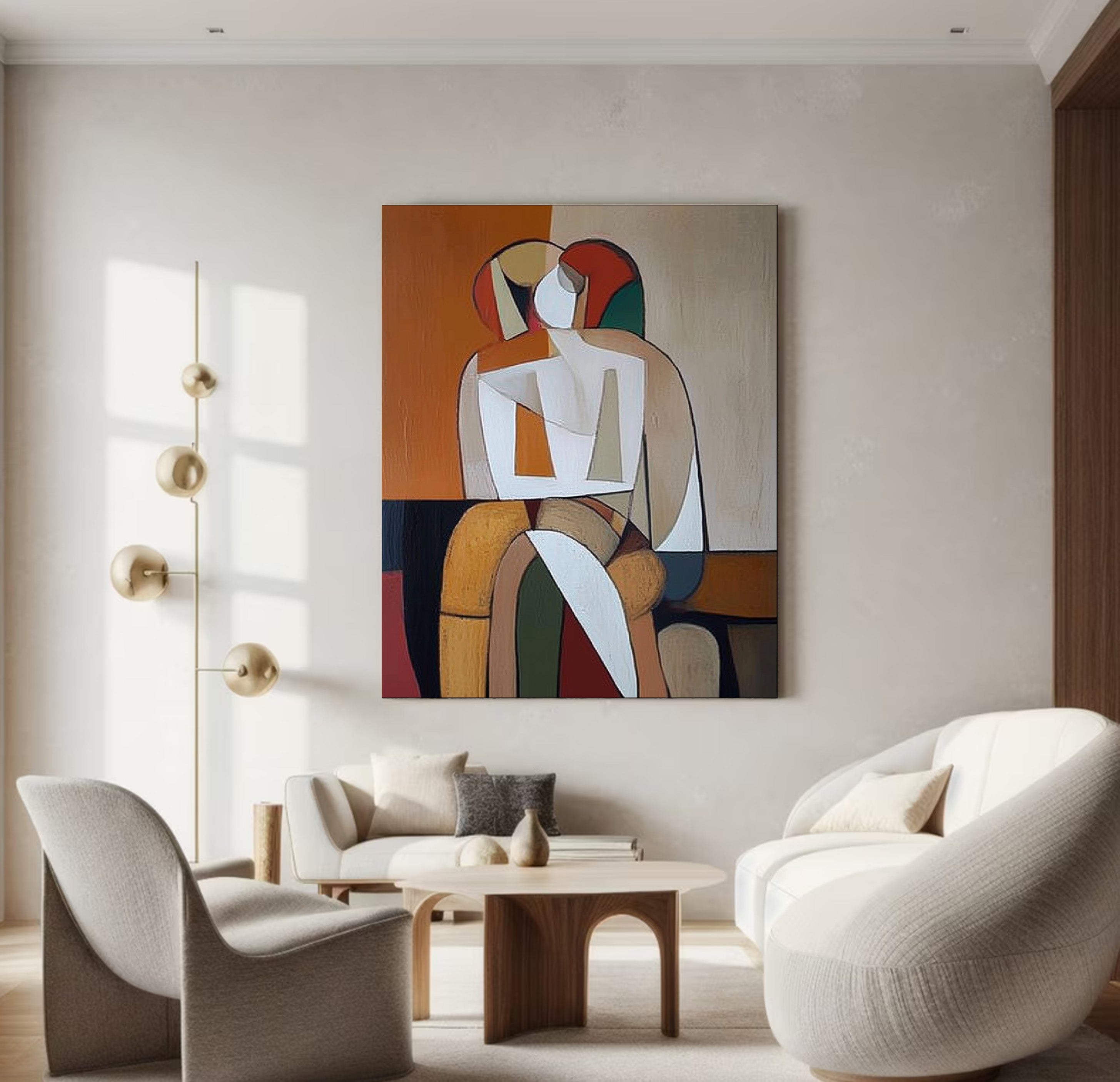 Geometric Embrace: Modern Stylized Figures,Abstract Portrait #MM541