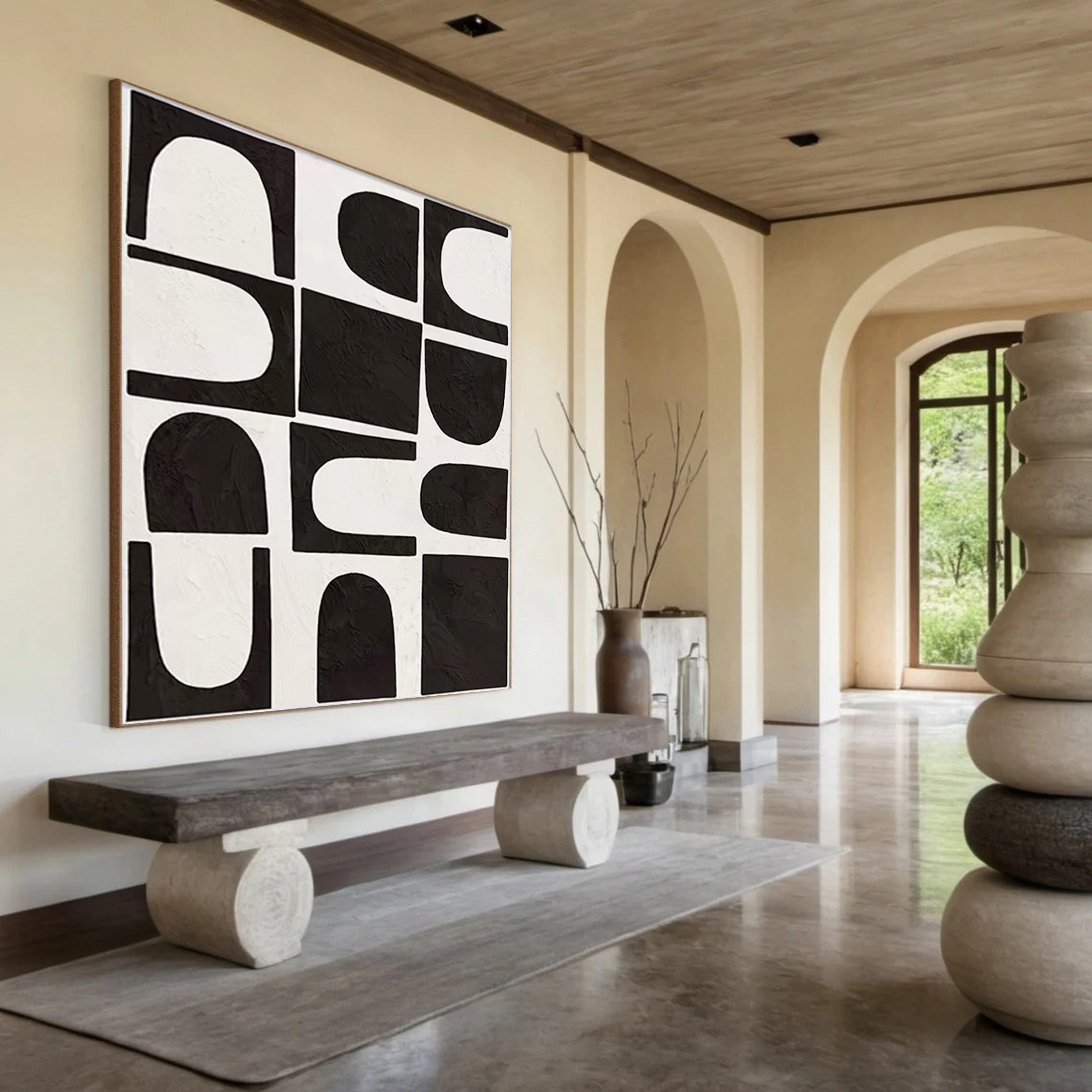 Abstract Grid: Black and White Textured Geometric Art #MM530