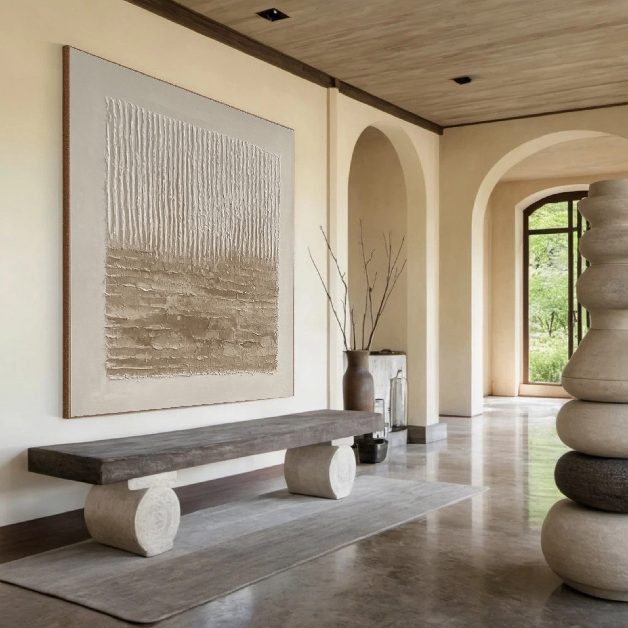 Textured Neutral Abstract with Layered Horizontal Base for Home #MM560