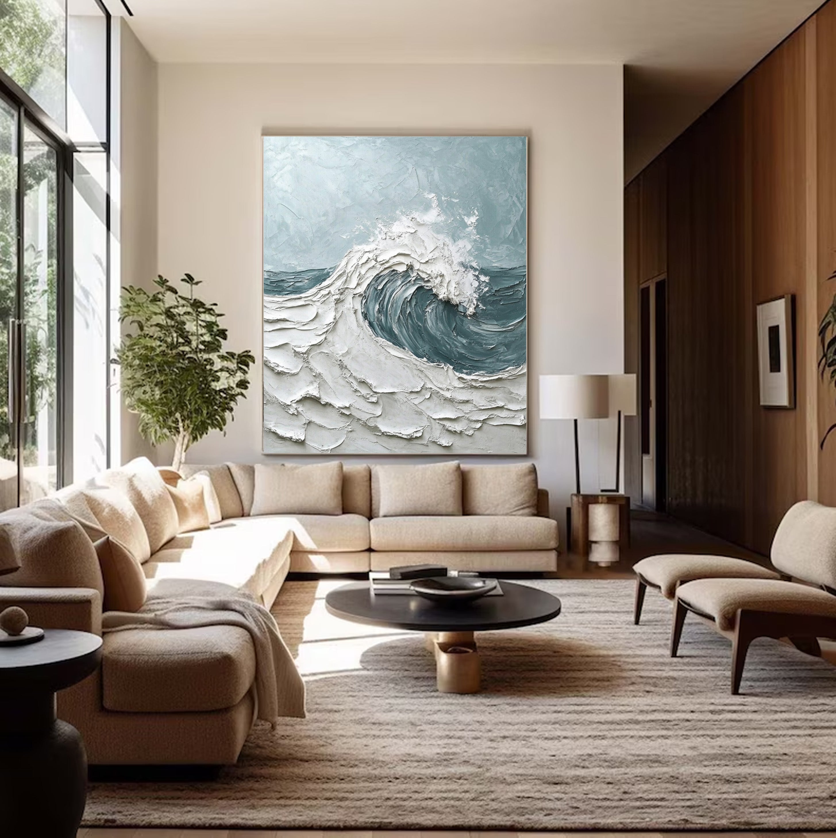 Textured Ocean Wave Painting with Bold Impasto for Decor #MM564