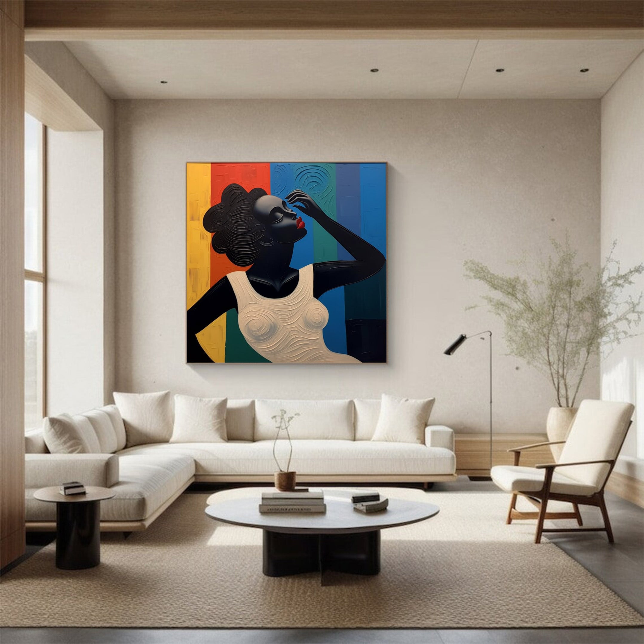 Color and Contour: Bold Portrait with Textured Stripes Wall Art #MM518