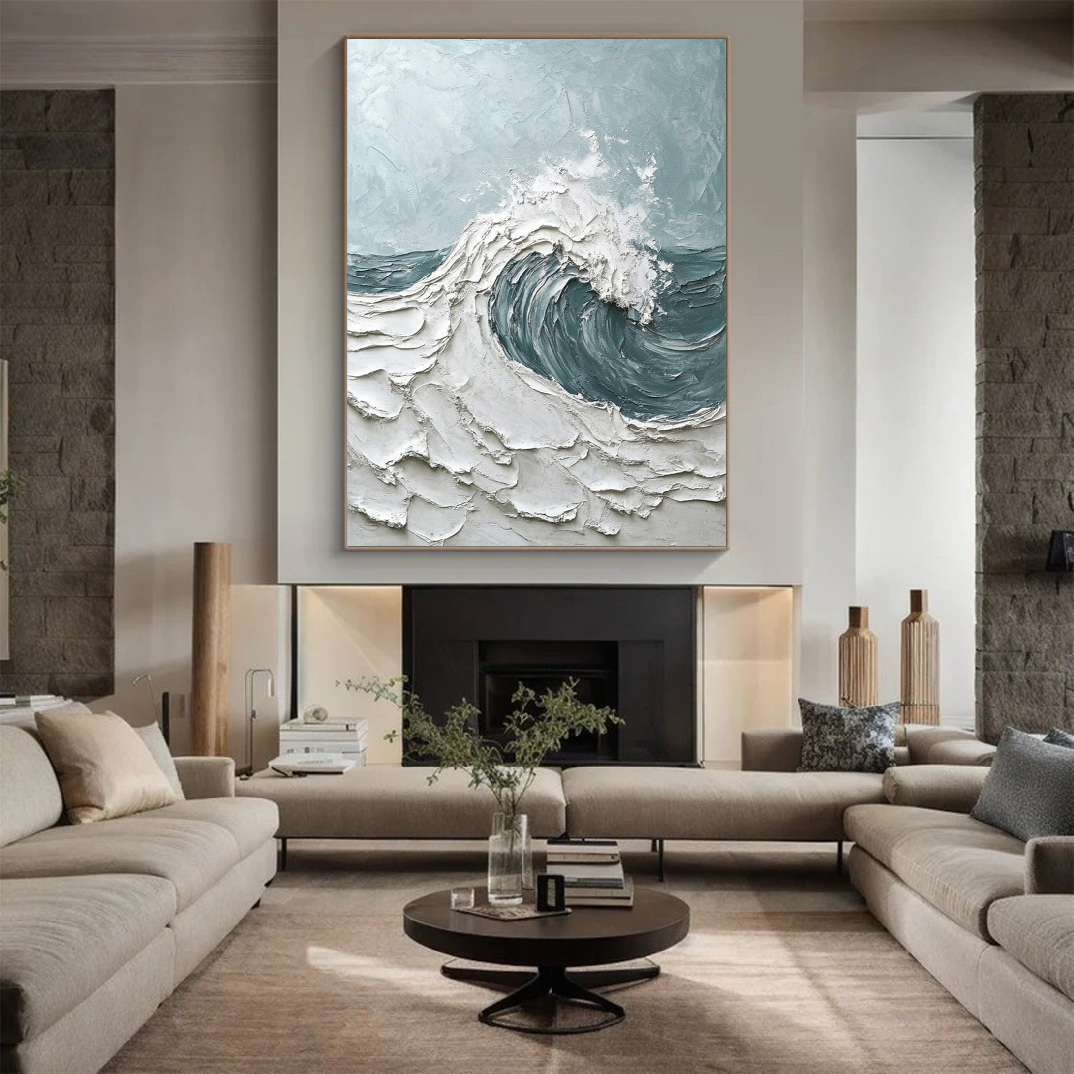 Textured Ocean Wave Painting with Bold Impasto for Decor #MM564