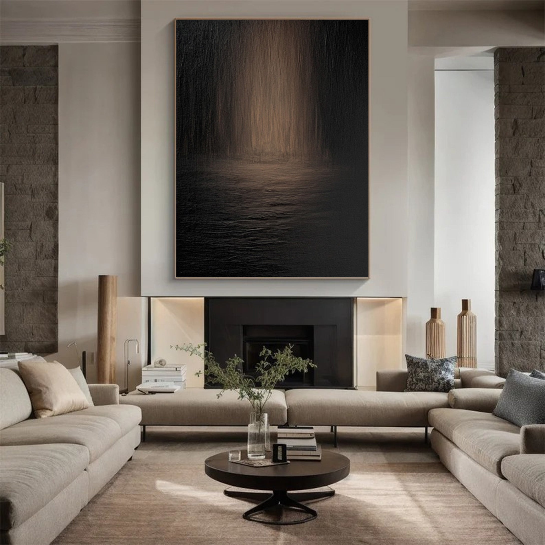 Nocturne Waters: Modern Dark Abstract with Subtle Reflections #MM566
