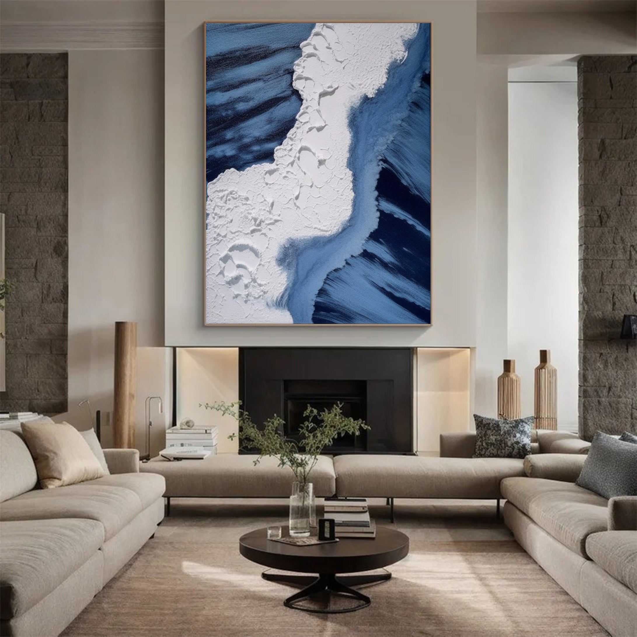 Whitecaps Embrace: Impasto Ocean Painting, Dynamic Coastal Art #MM521