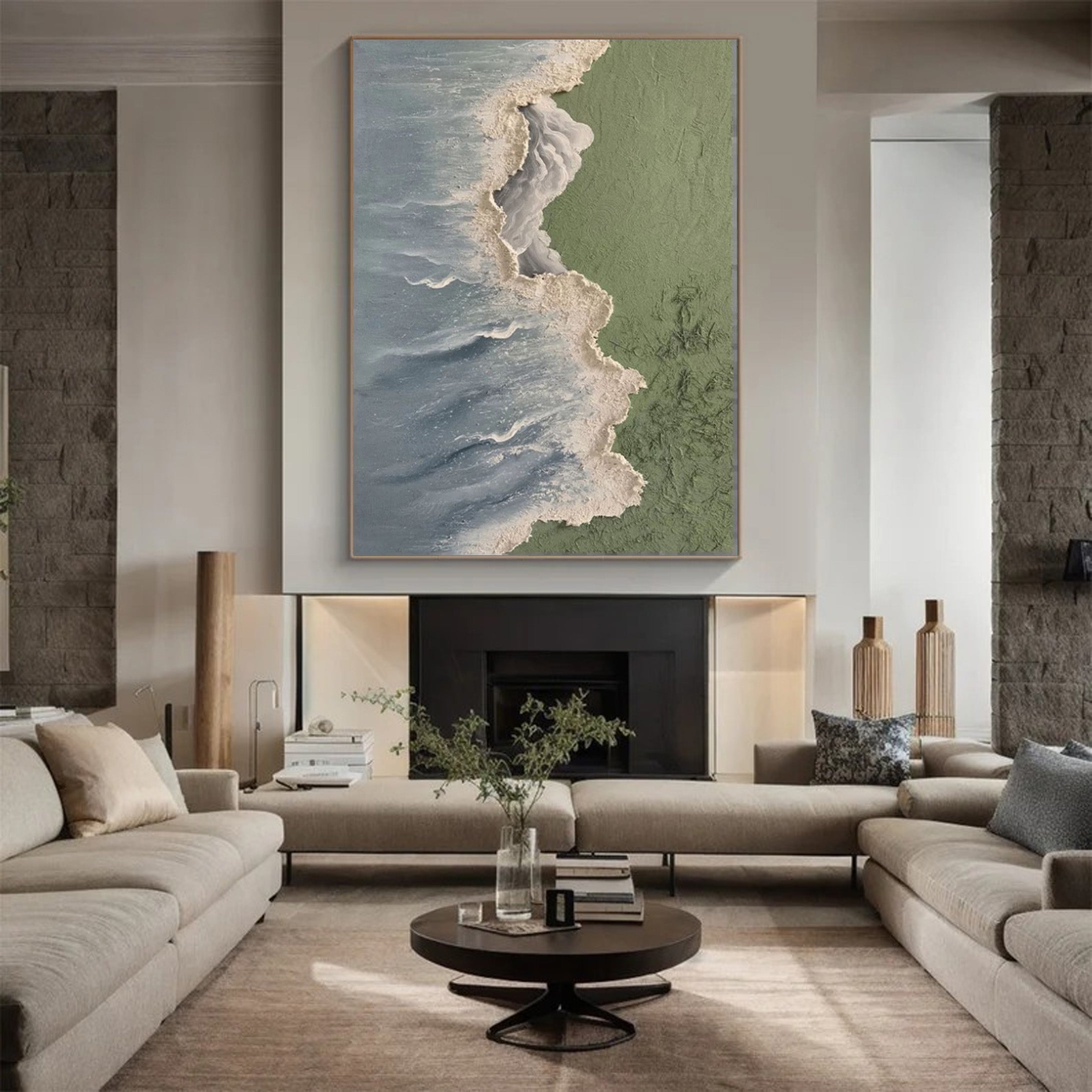 Where Land Meets Sea: Textured Overhead Beach Wall Art #MM524