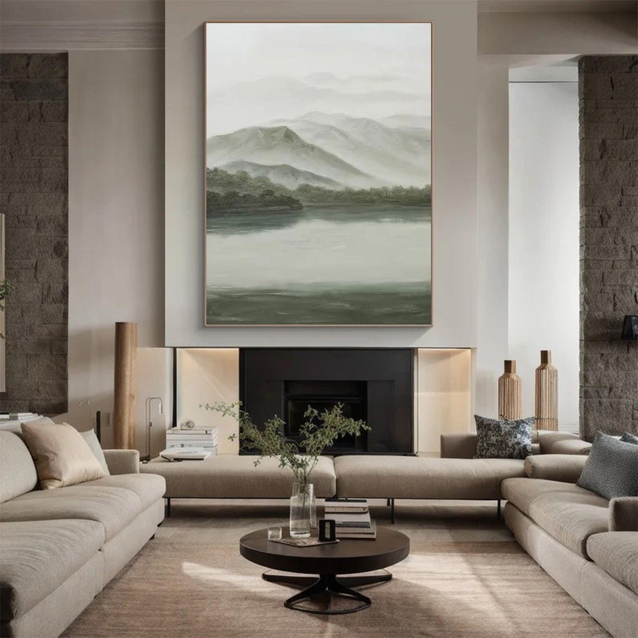 Whispers of Green: Tranquil Landscape with Mist, Peaceful Art #MM535