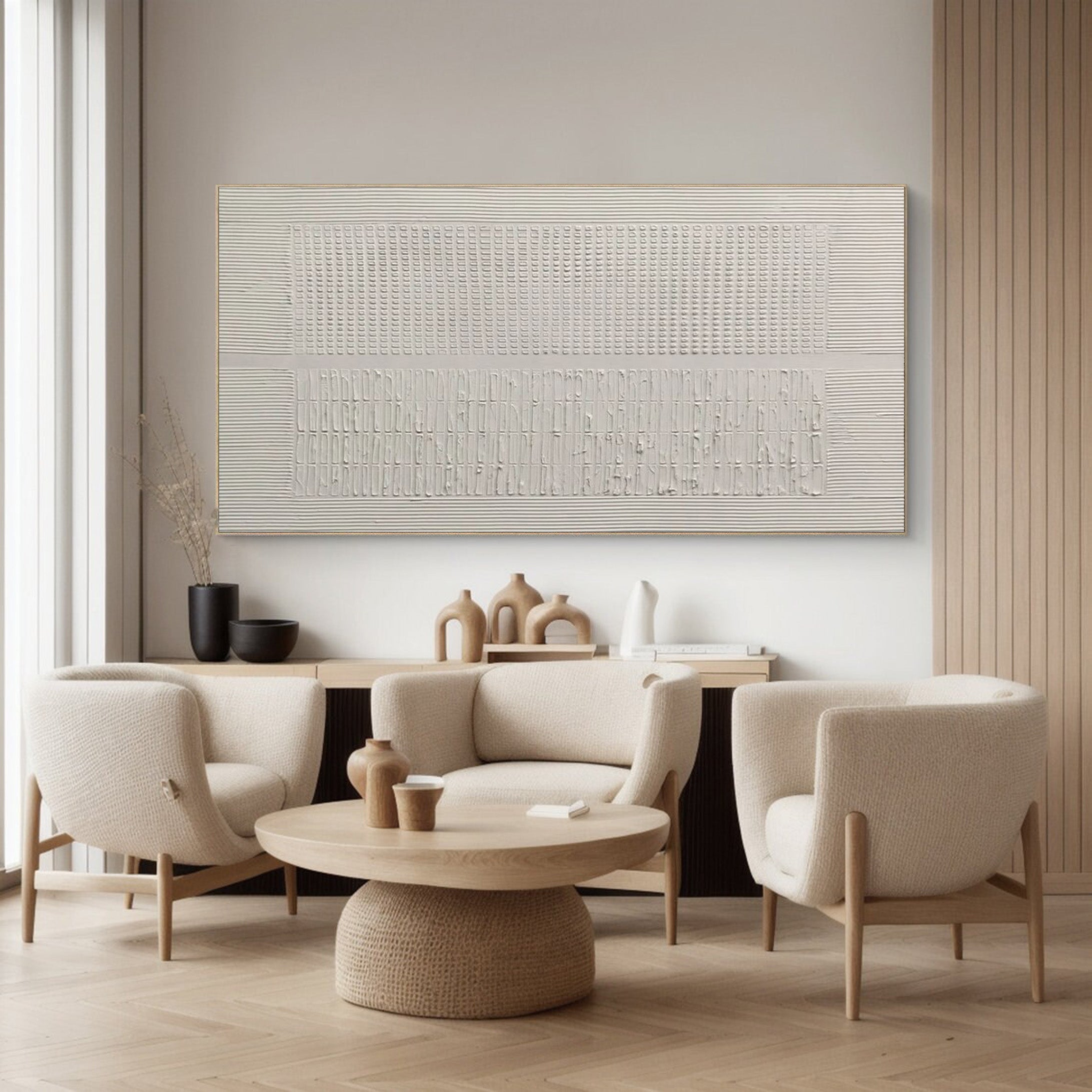 Contemporary White Textured Painting, Minimalist Design #MM512