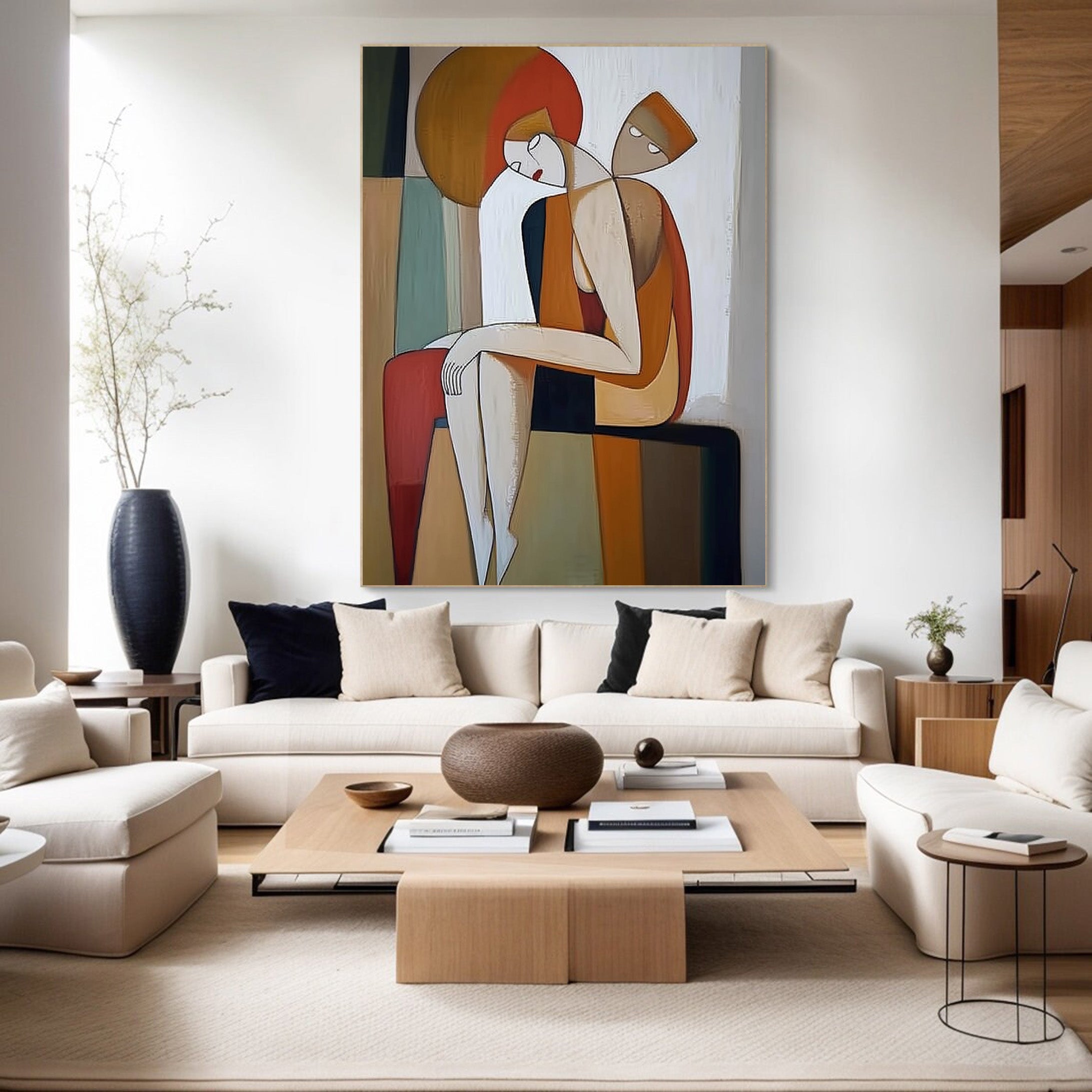 Geometric Embrace: Modern Stylized Figures, Warm Abstract Art #MM538