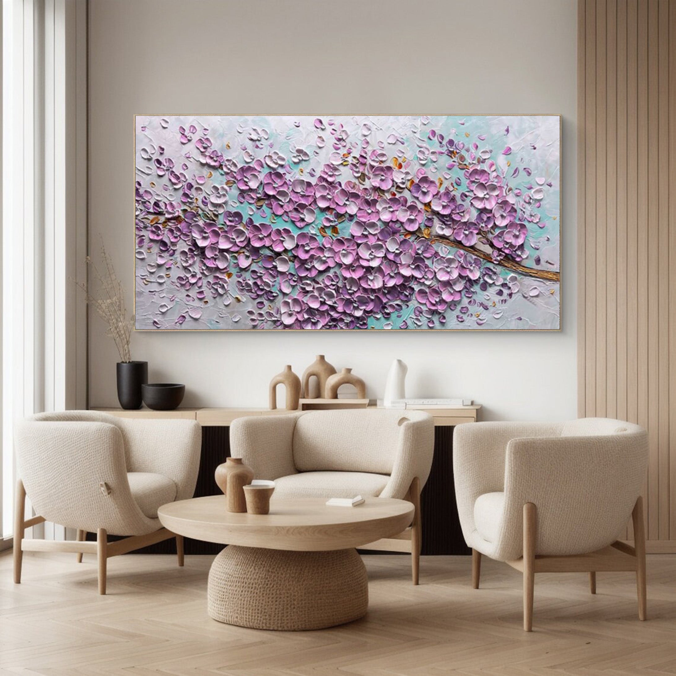 Sakura Bloom: Textured Impasto Blossoms, Vibrant Floral Art #MM513