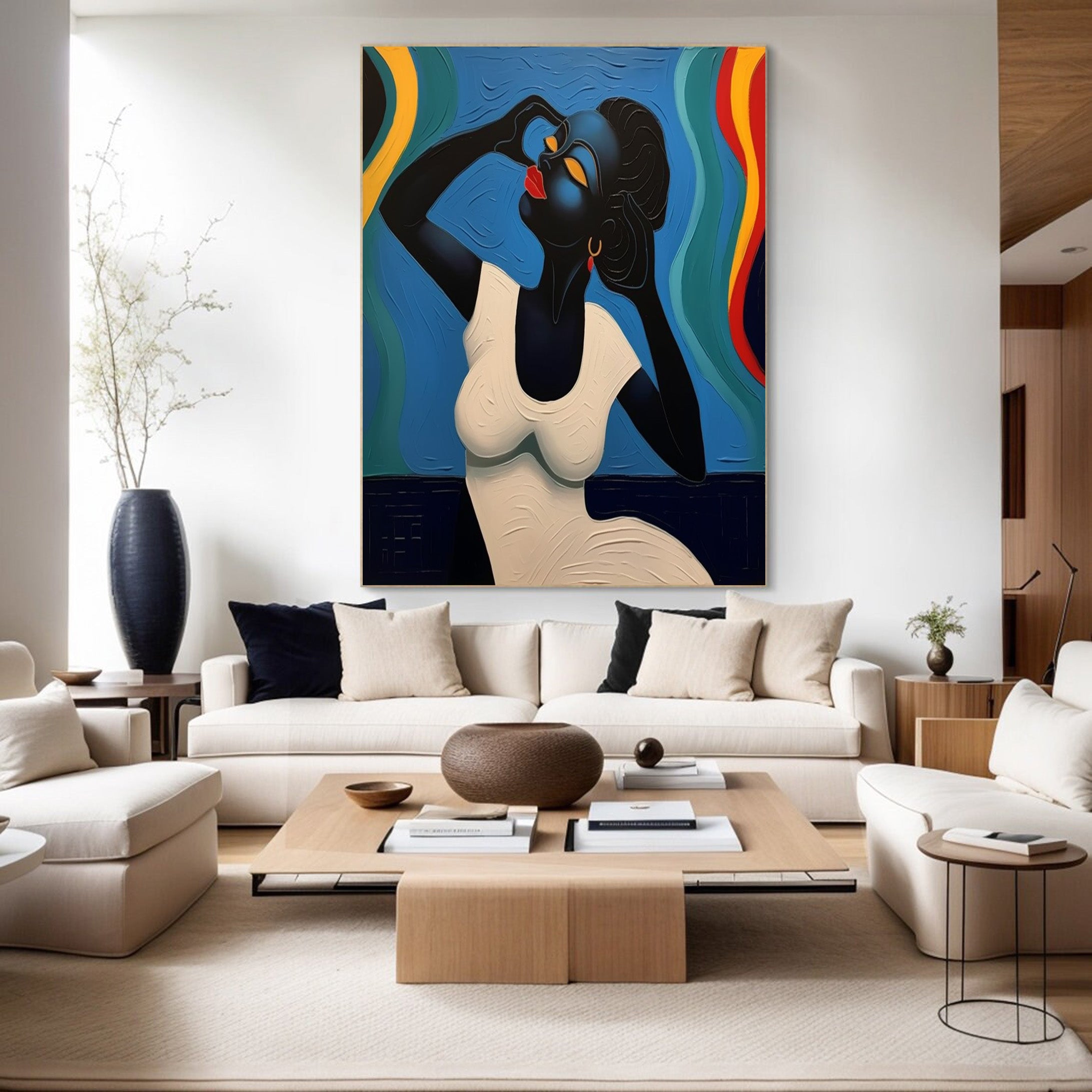 Stylized Figure Against Textured Color Swirls, Elegant Portrait #MM536