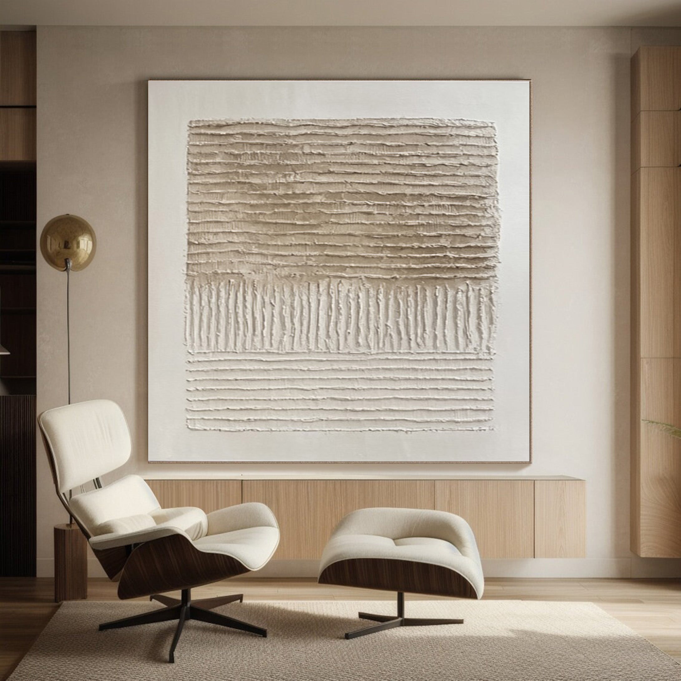 Abstract Neutral Art with Impasto Layers and Vertical Core #MM561