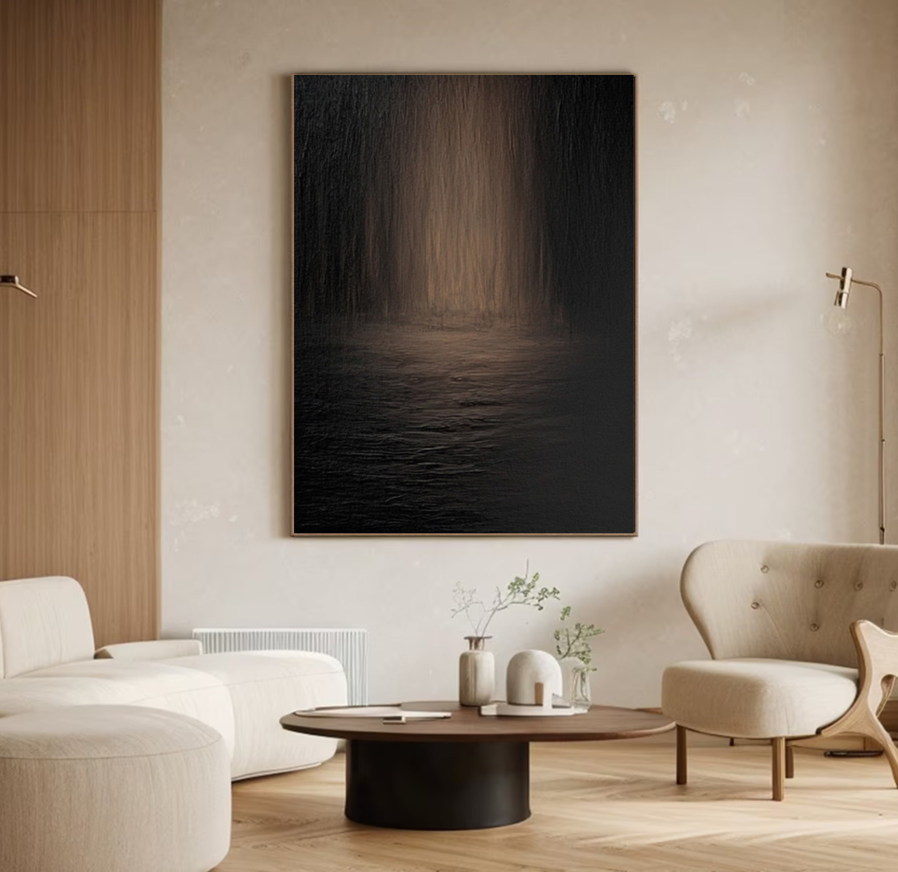 Nocturne Waters: Modern Dark Abstract with Subtle Reflections #MM566