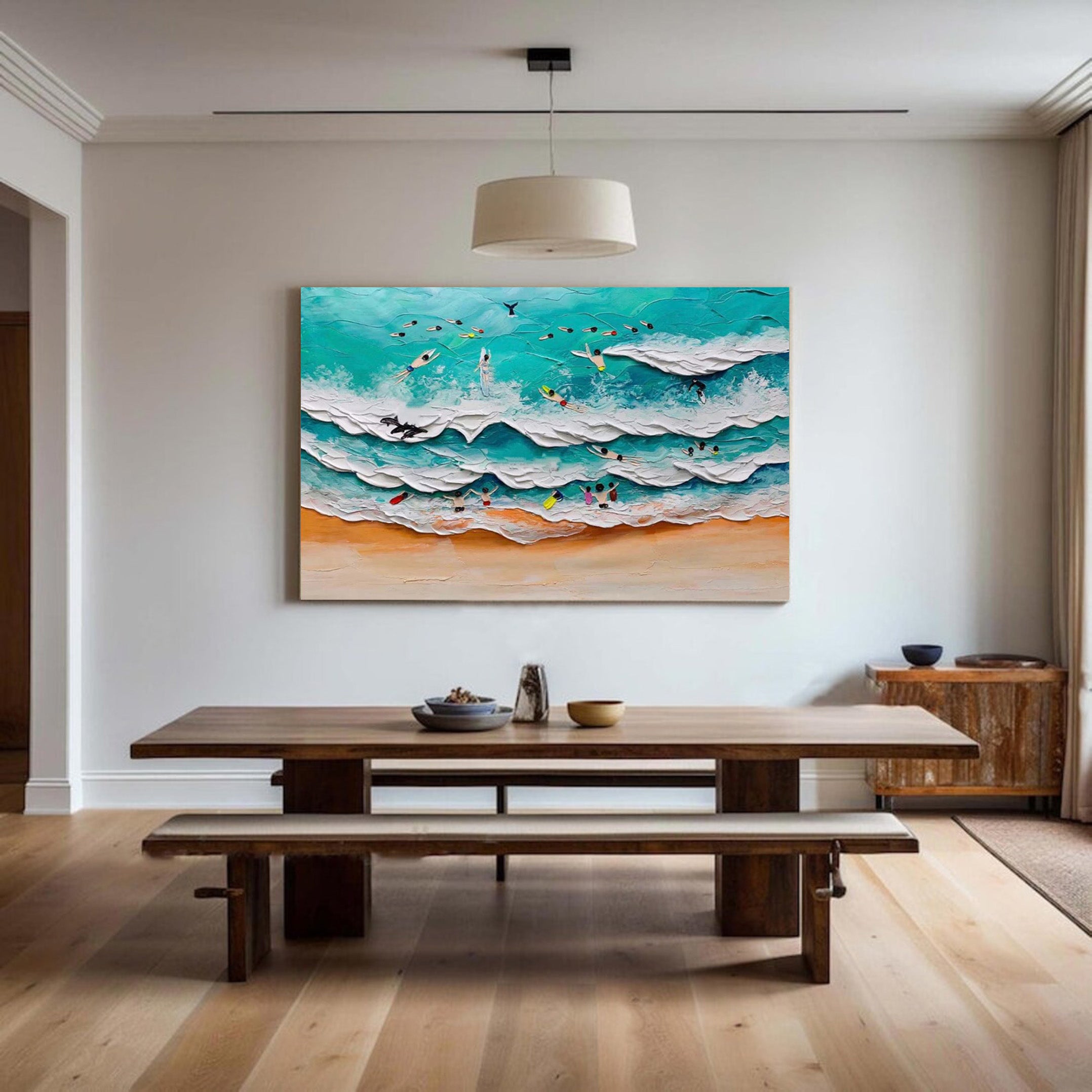 Coastal Thrills: Vibrant Textured Surfer Wall Painting #MM515
