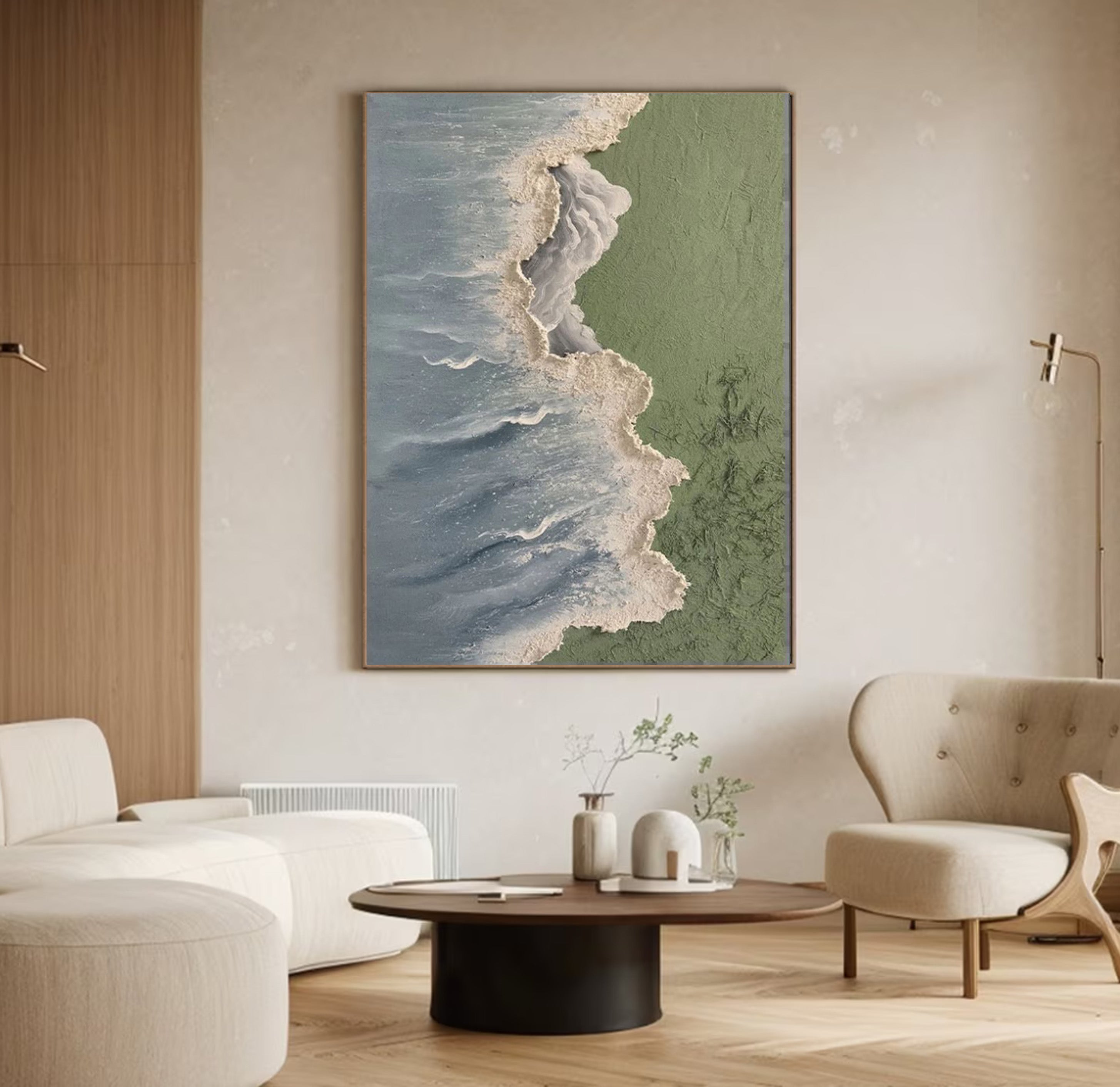 Where Land Meets Sea: Textured Overhead Beach Wall Art #MM524