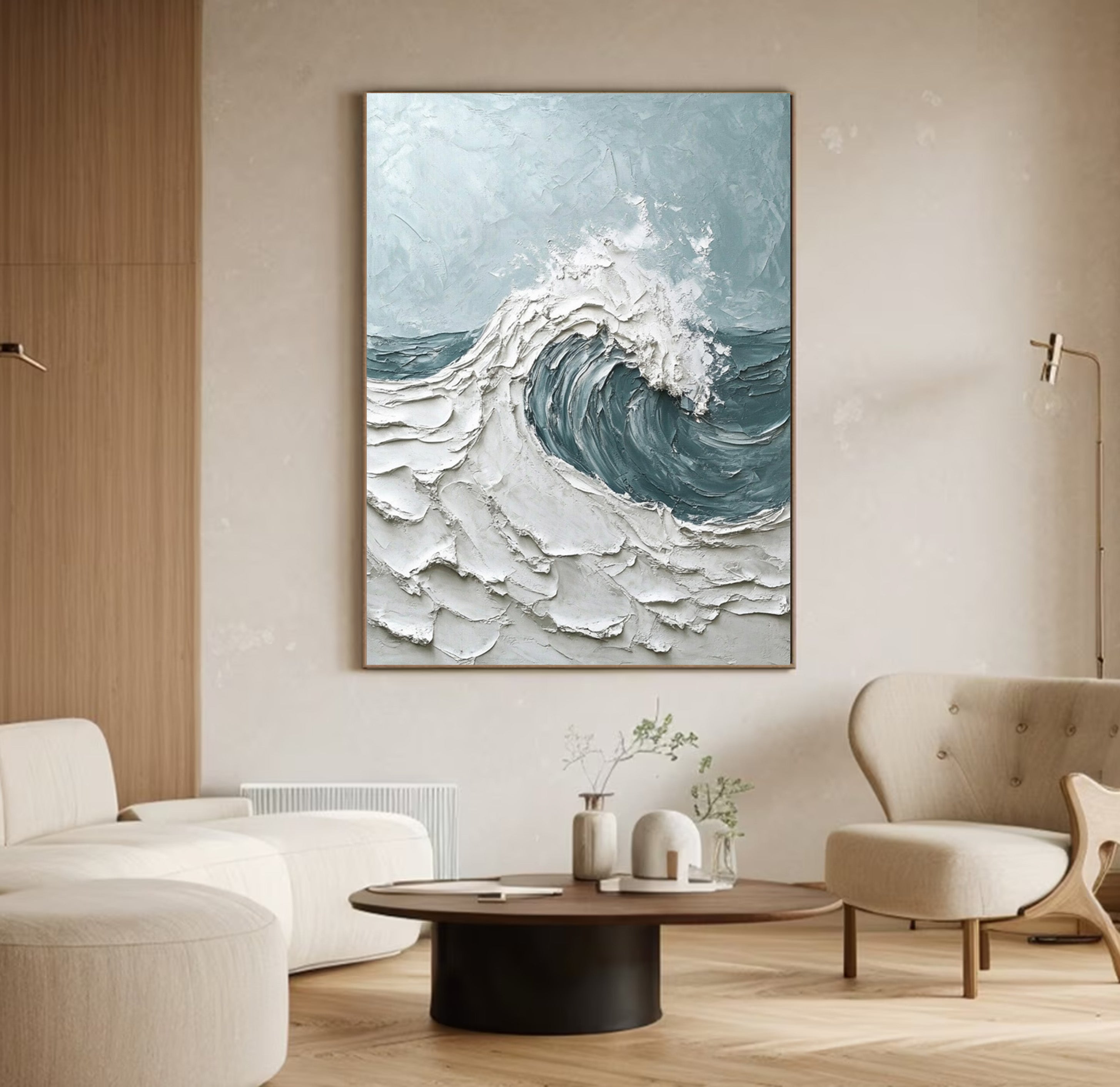 Textured Ocean Wave Painting with Bold Impasto for Decor #MM564