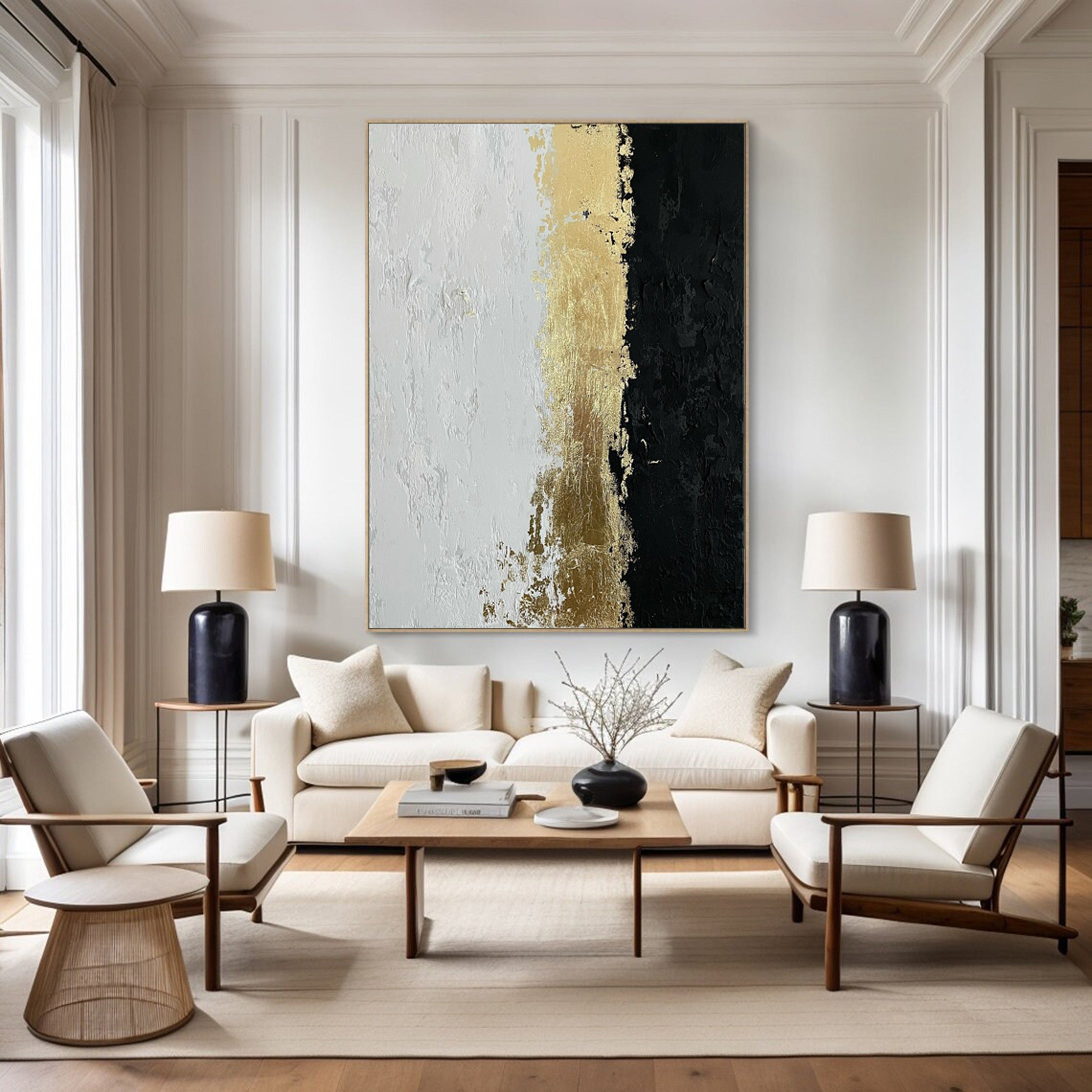 لوحة قماشية أنيقة باللونين الأسود والذهبي للديكورات الداخلية البسيطة #MM030