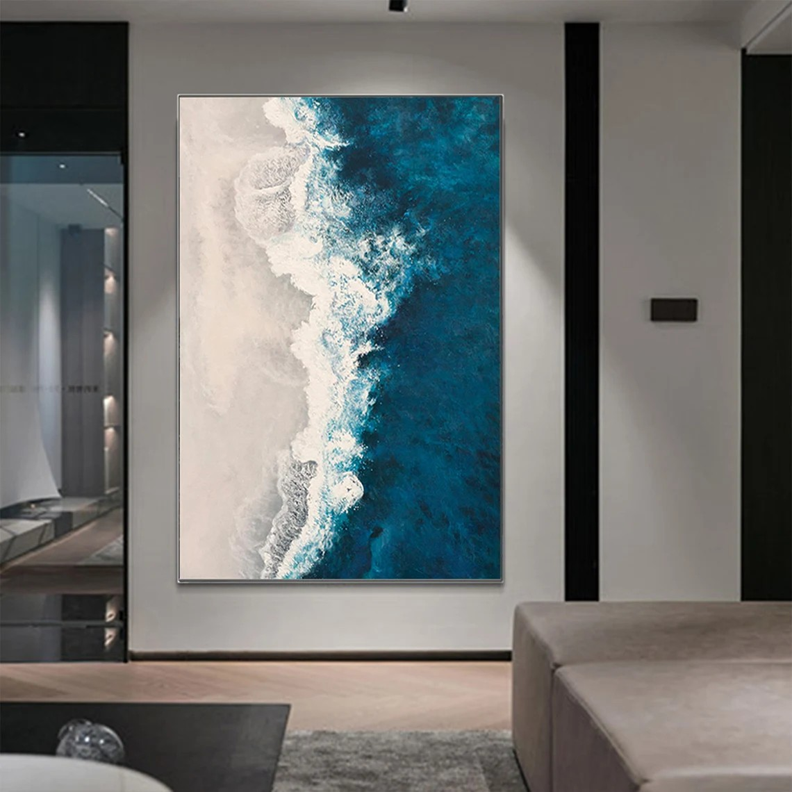 Vibrant Blue Ocean, White Foam Texture, Framed Coastal Realism #MM424