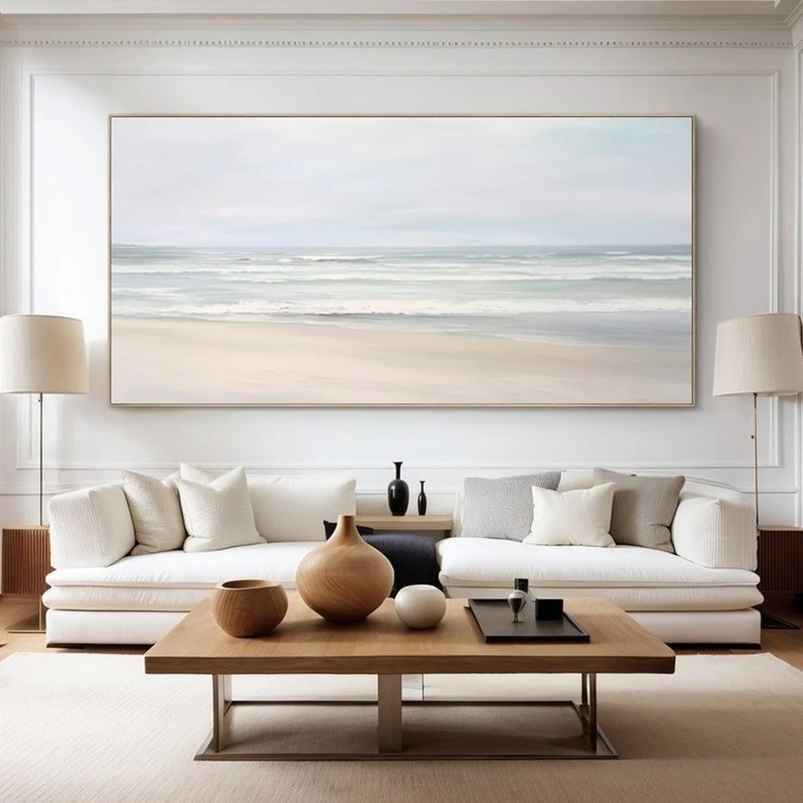 Serene Beach Landscape Oil Painting, Calming Coastal Art on Canvas #MM444