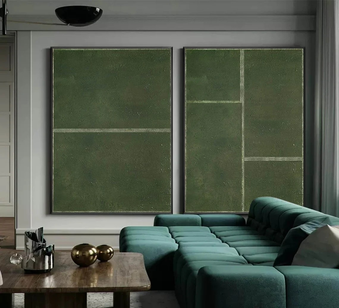 لوحة فنية ثنائية الألوان باللون الأخضر بخطوط هندسية #MM229