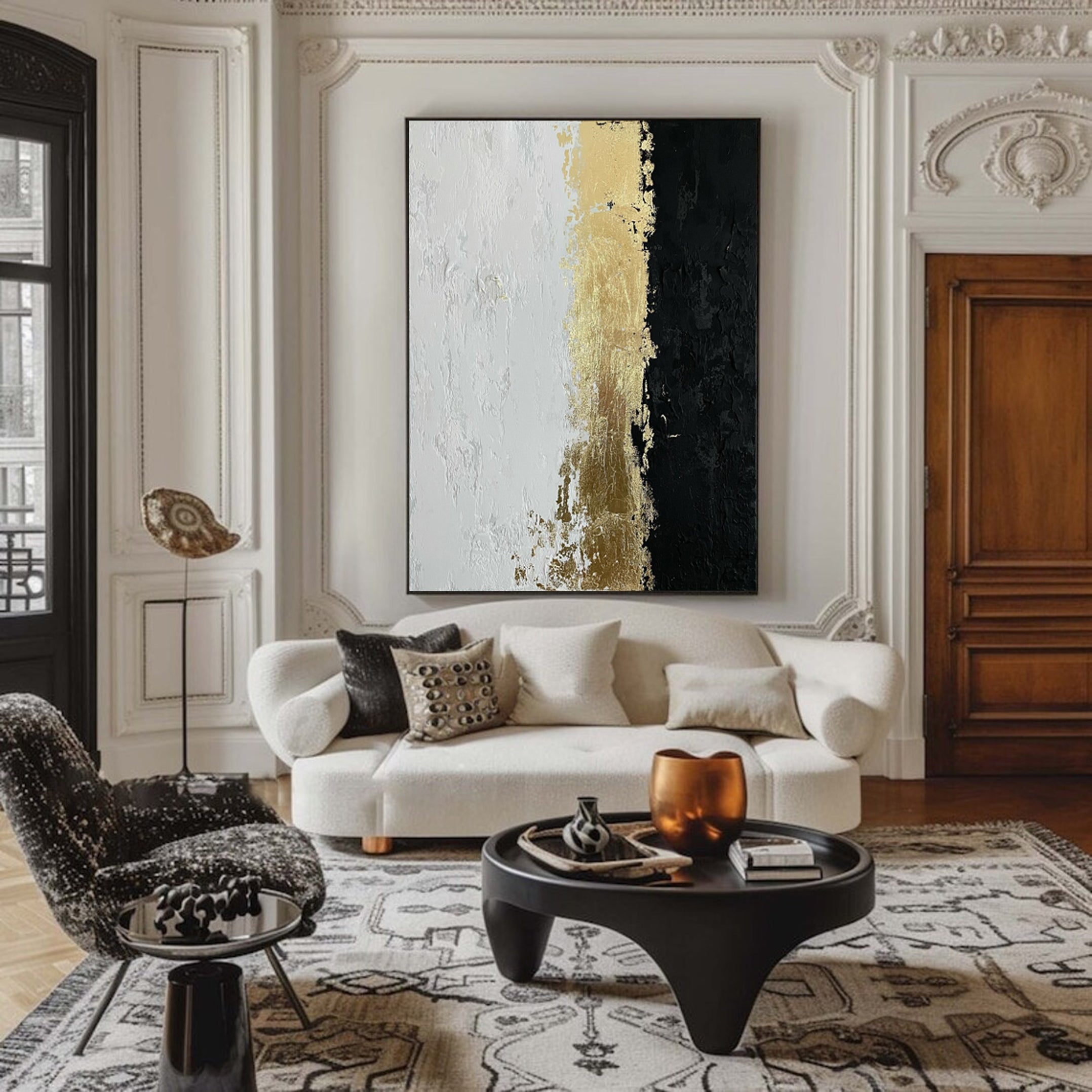 لوحة قماشية أنيقة باللونين الأسود والذهبي للديكورات الداخلية البسيطة #MM030