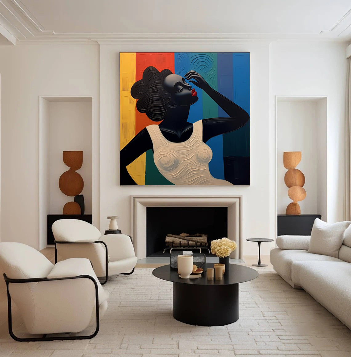 Color and Contour: Bold Portrait with Textured Stripes Wall Art #MM518