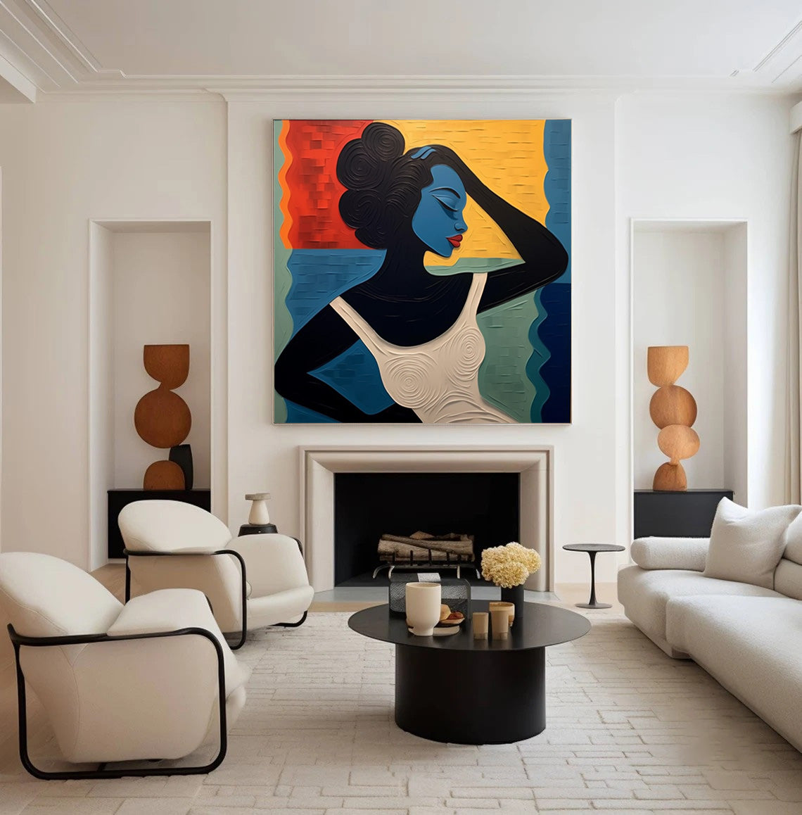 Textured Reverie: Stylized Figure Against Abstract Color Waves #MM519