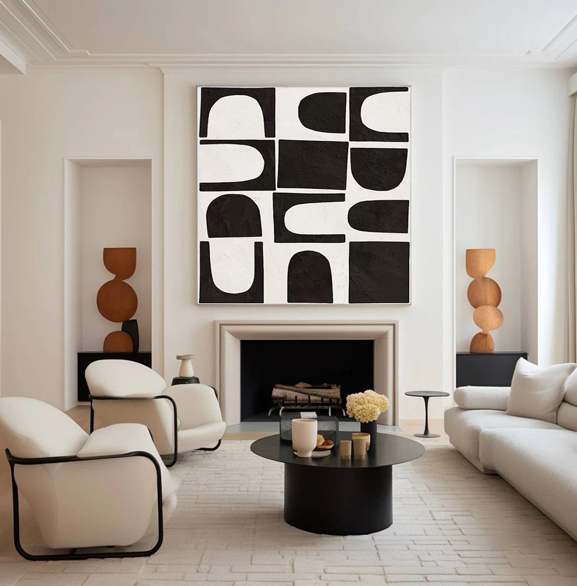Abstract Grid: Black and White Textured Geometric Art #MM530