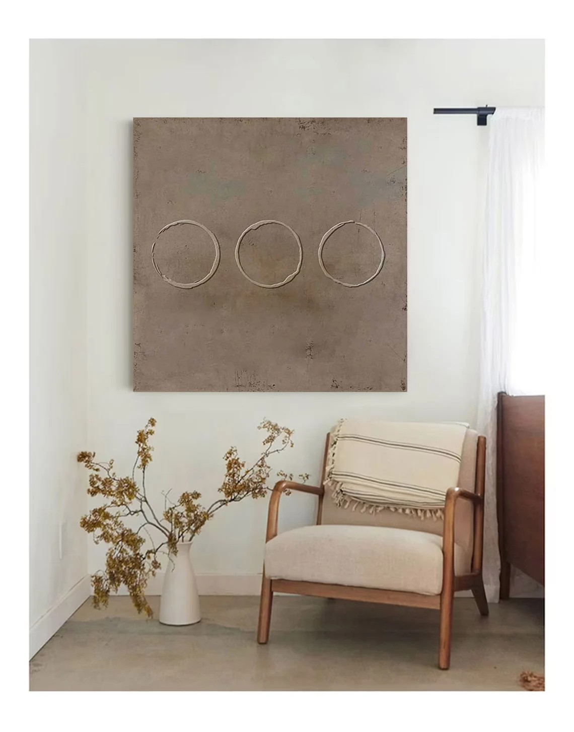 Earthy Beige Wabi-Sabi Texture Art with Imperfect Circles #MM431