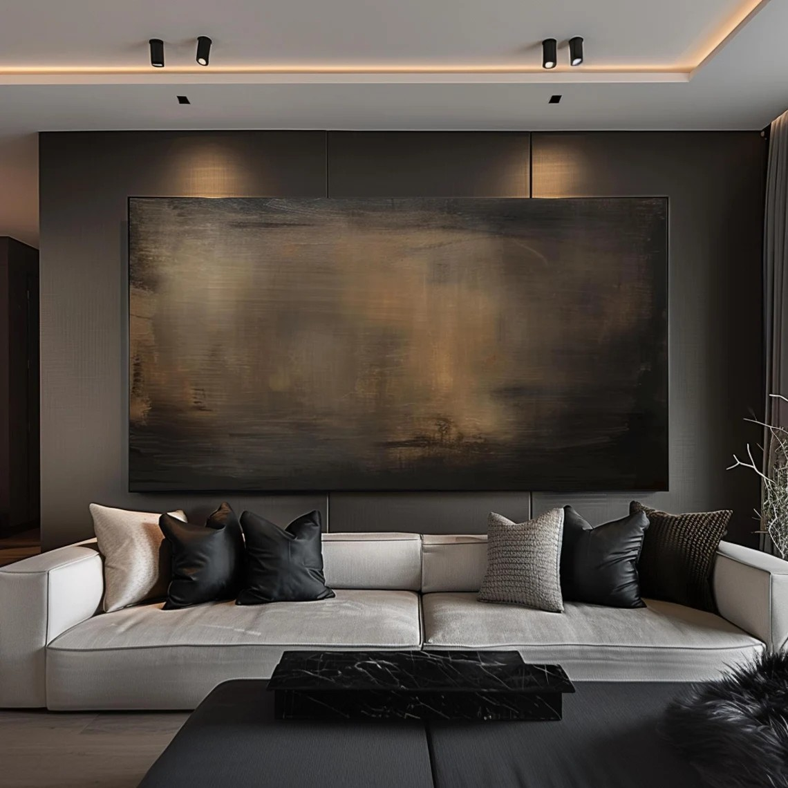 Large Modern Dark Shades Abstract Landscape Wall Decor #MM212