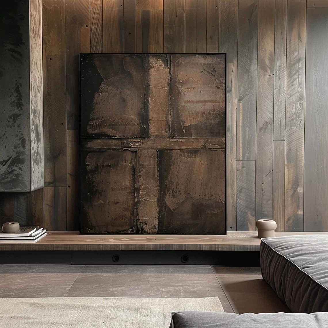 لوحة جدارية تجريدية بنية اللون من وابي سابي، أنيقة وطبيعية، رقم MM228