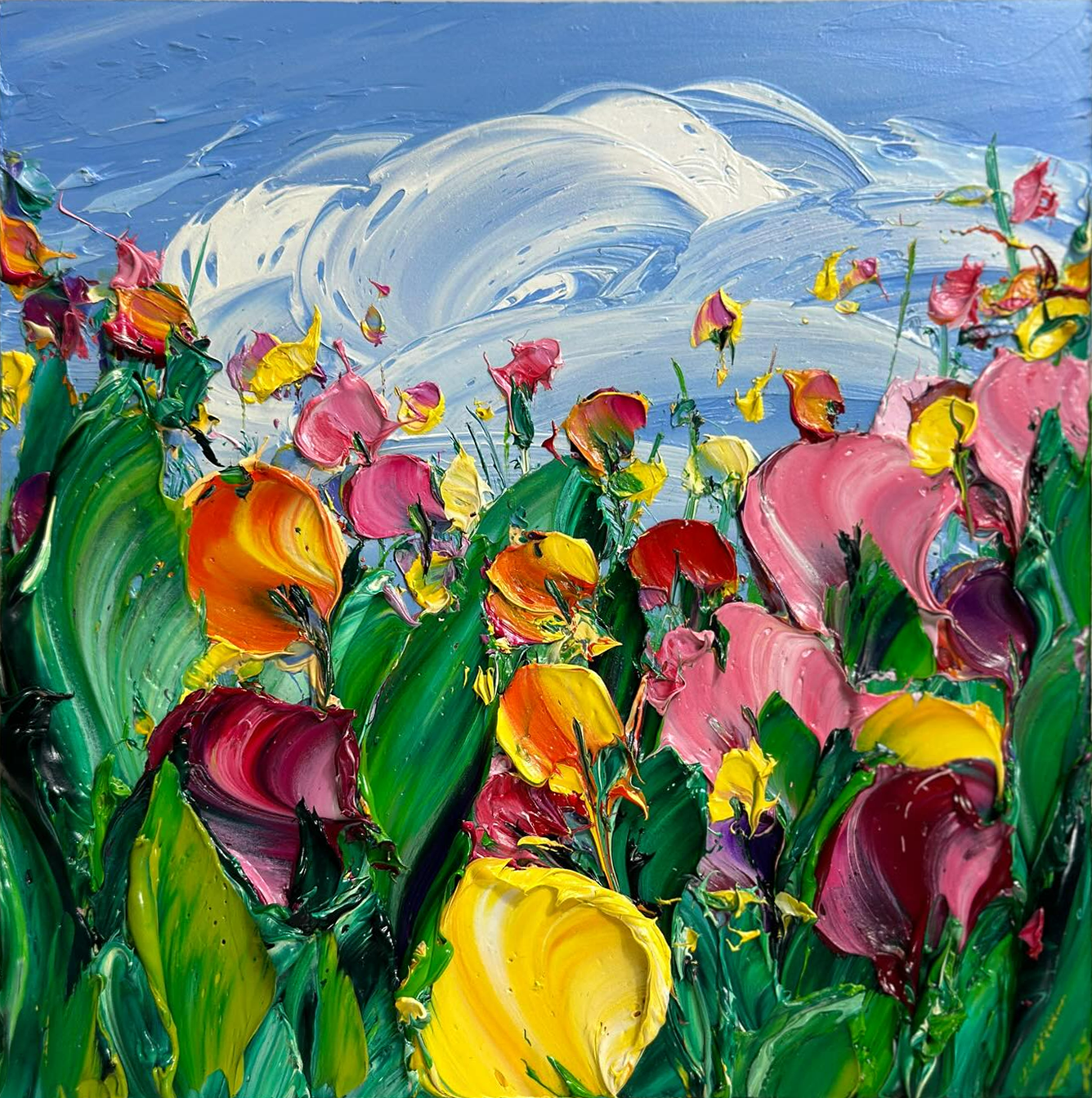 Colorful Flowers Painting Lively Artwork for Elegant Interiors #FB006